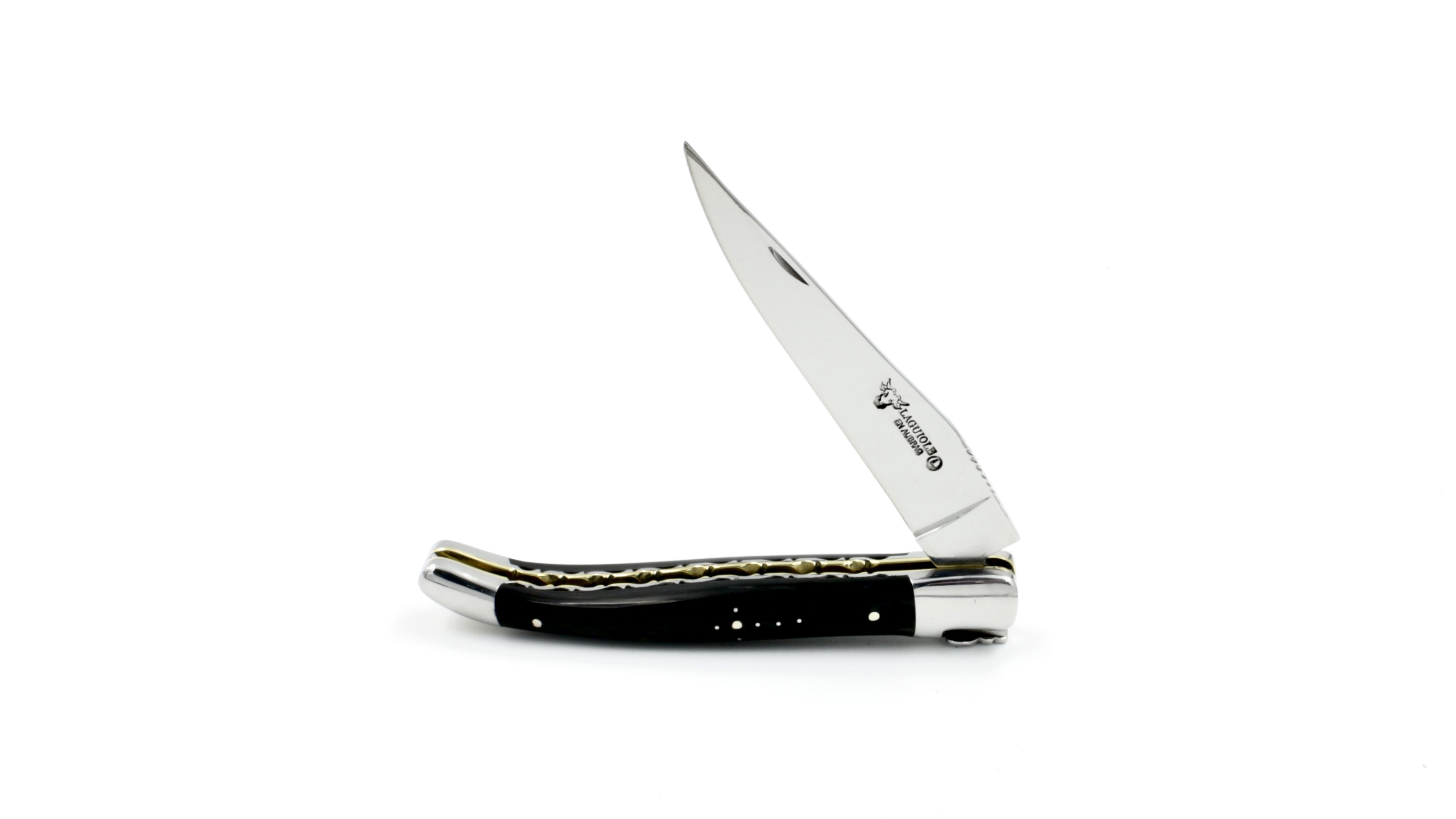 Laguiole en Aubrac doubleplate knife with brass plates Buffalo horn 12 cm