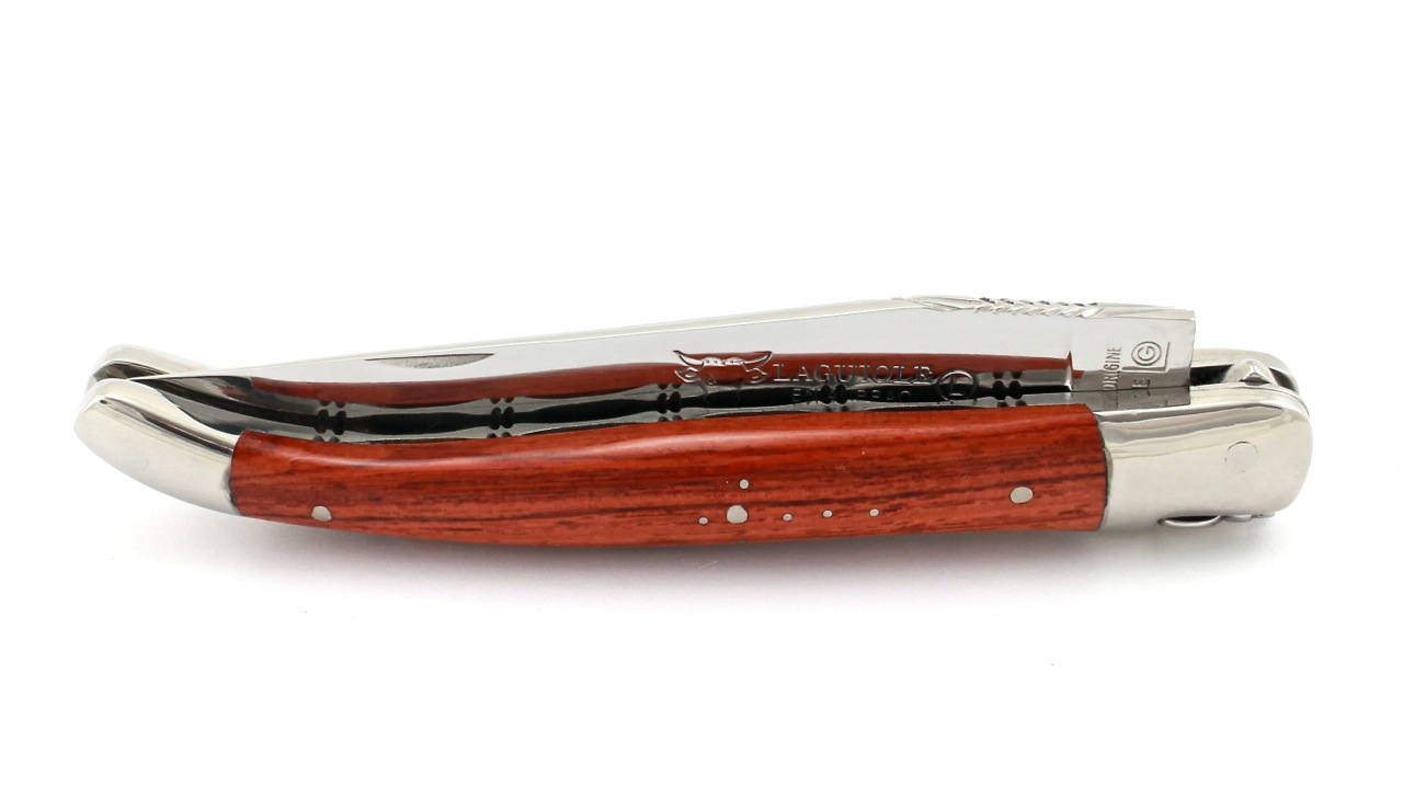 Laguiole en Aubrac Rosenholz poliert Doppelplatine 12 cm