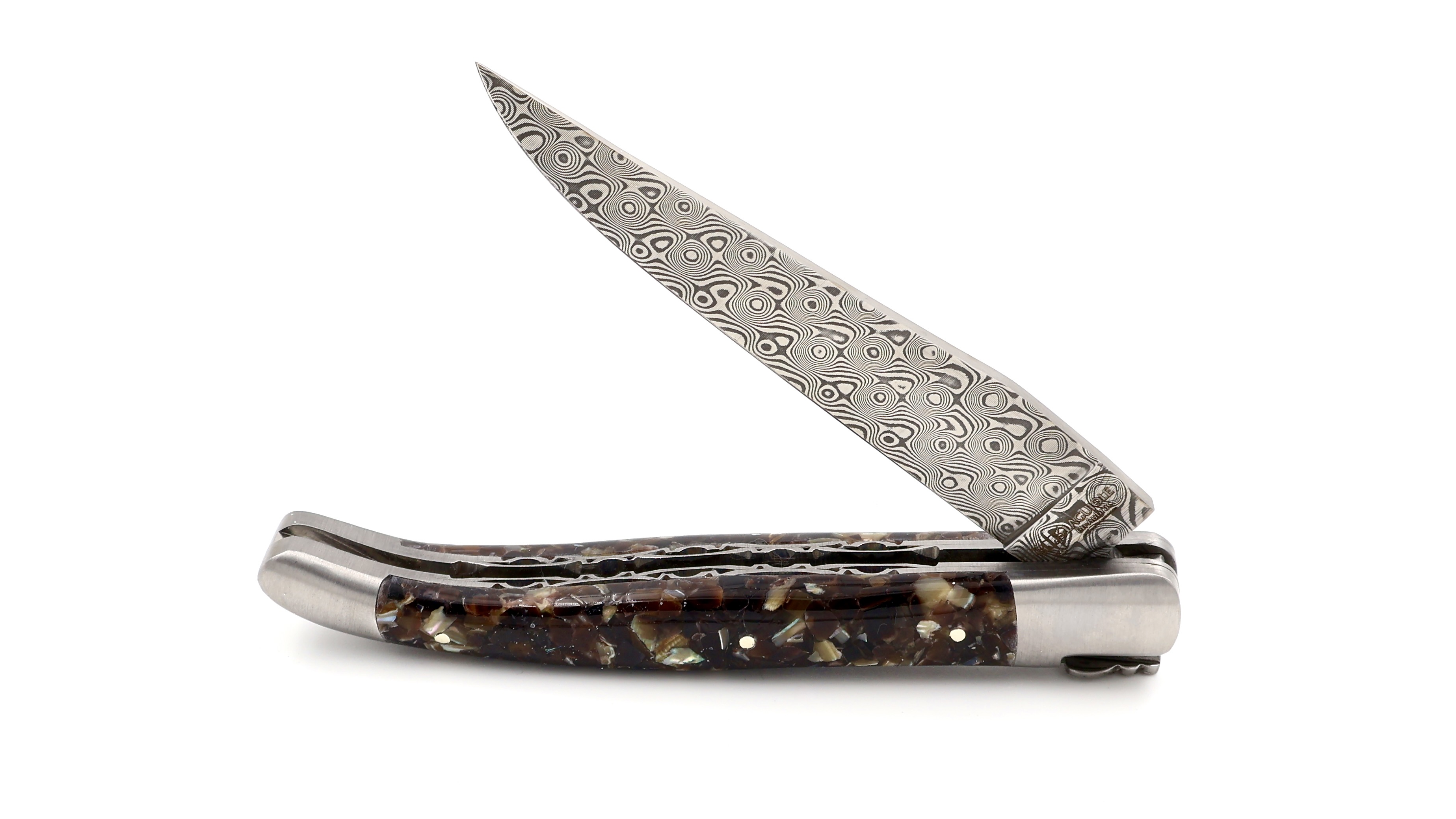 Laguiole en Aubrac DSC® Rosendamast Abalone & Muschelschalen Doppelplatine  12 cm   