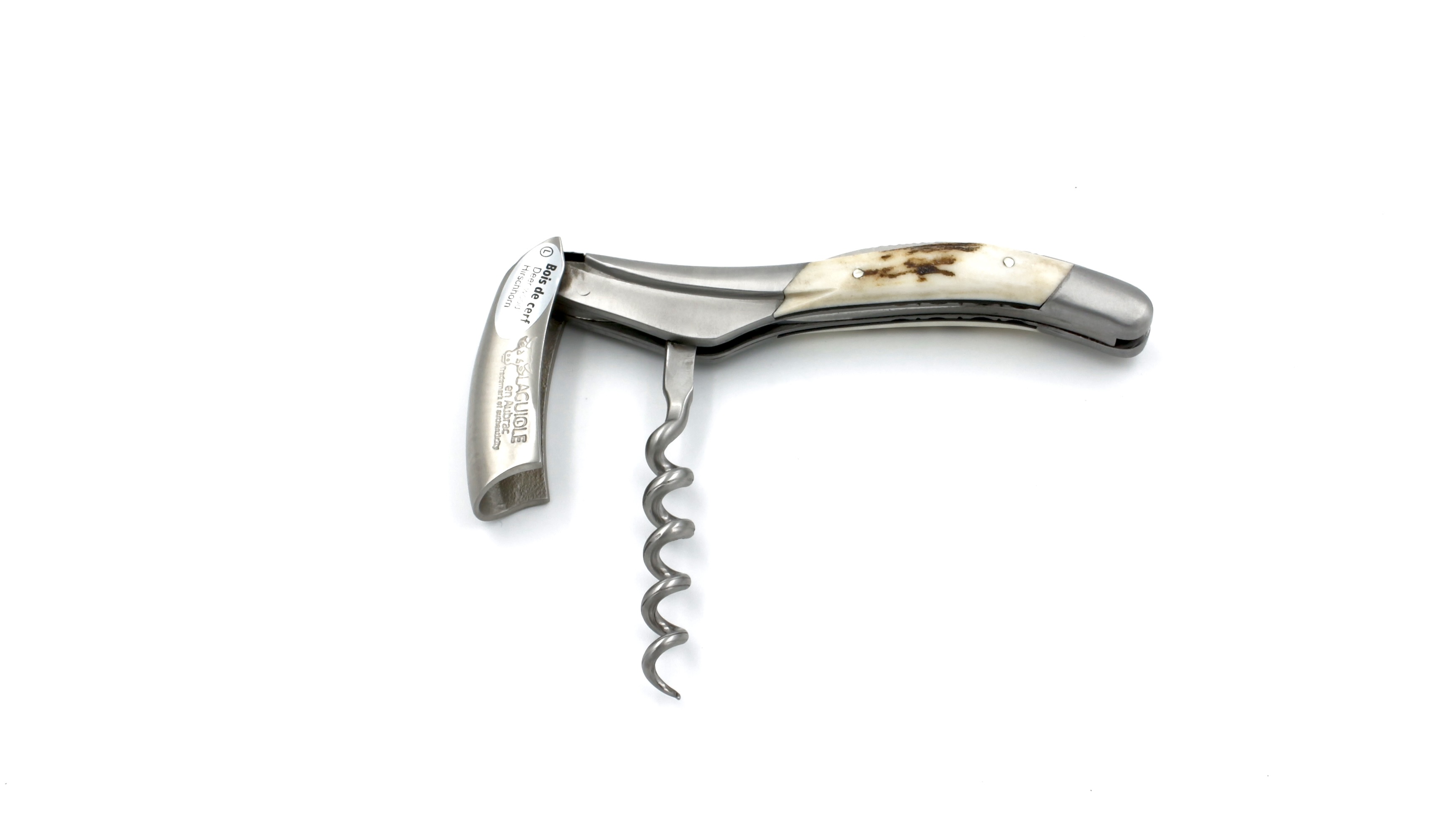 Laguiole en Aubrac Laguiole Sommelier knife stag horn with guillochage, special bee