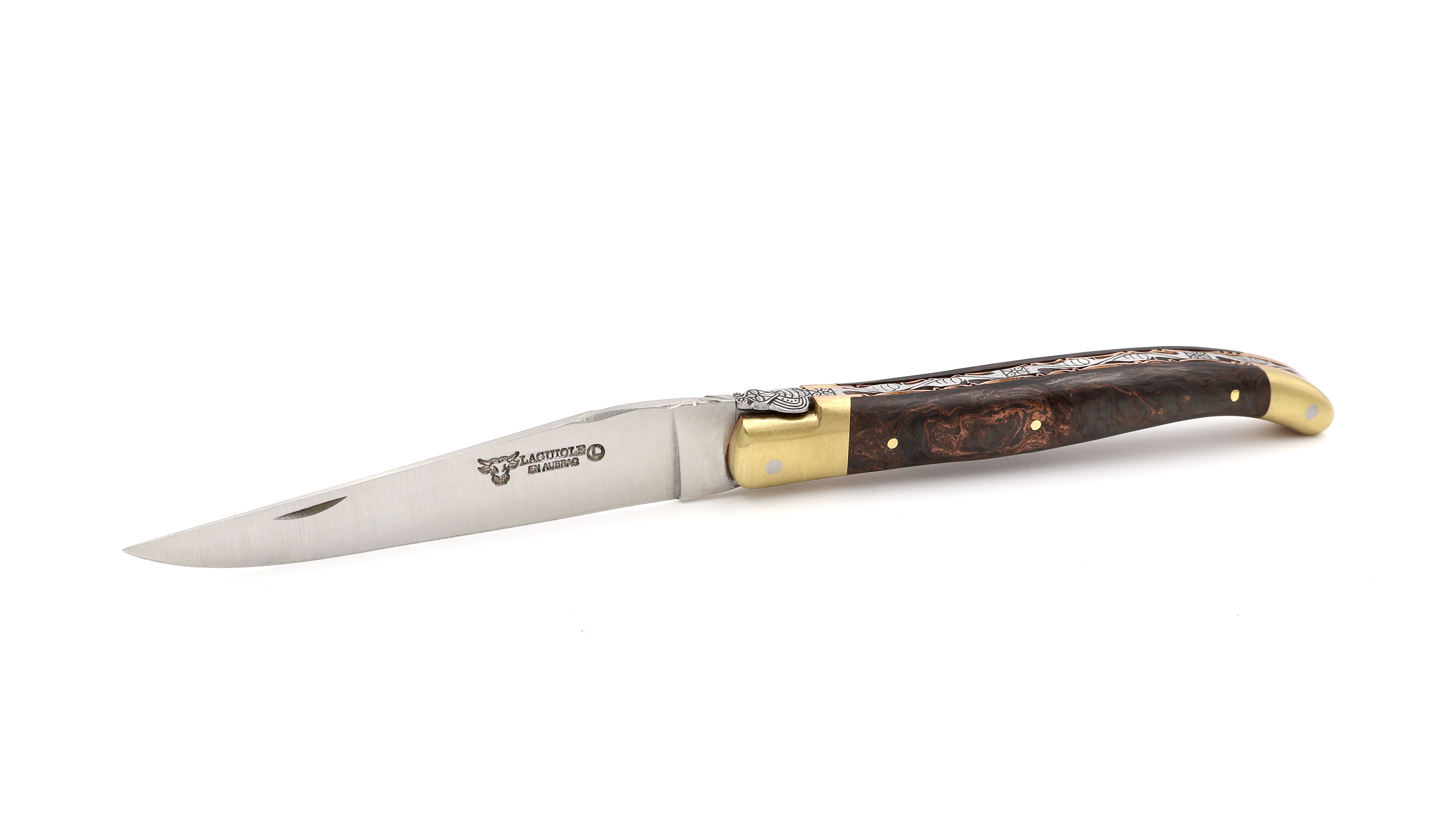 Laguiole en Aubrac BIJOU Kupfer Carbon guillochierte Platine 12 cm