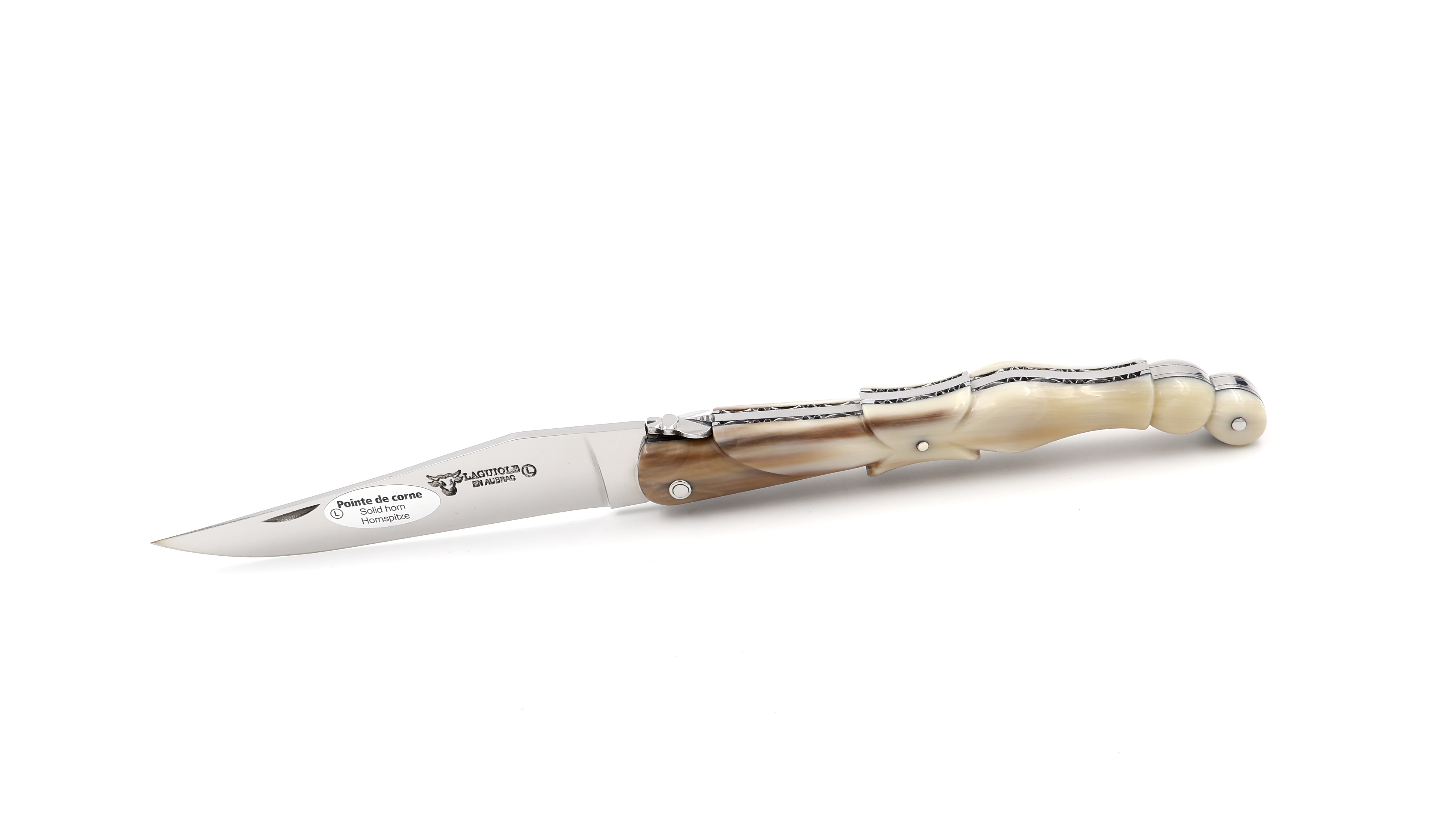 Laguiole en Aubrac Horn tip Pigeon wing with chiseled resort 12 cm