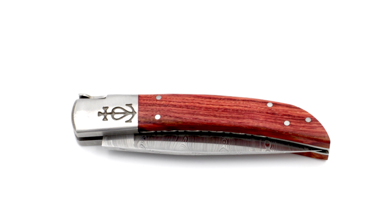 Le Camarguais knife rosewood wood with chiseled plates damascus 12 cm