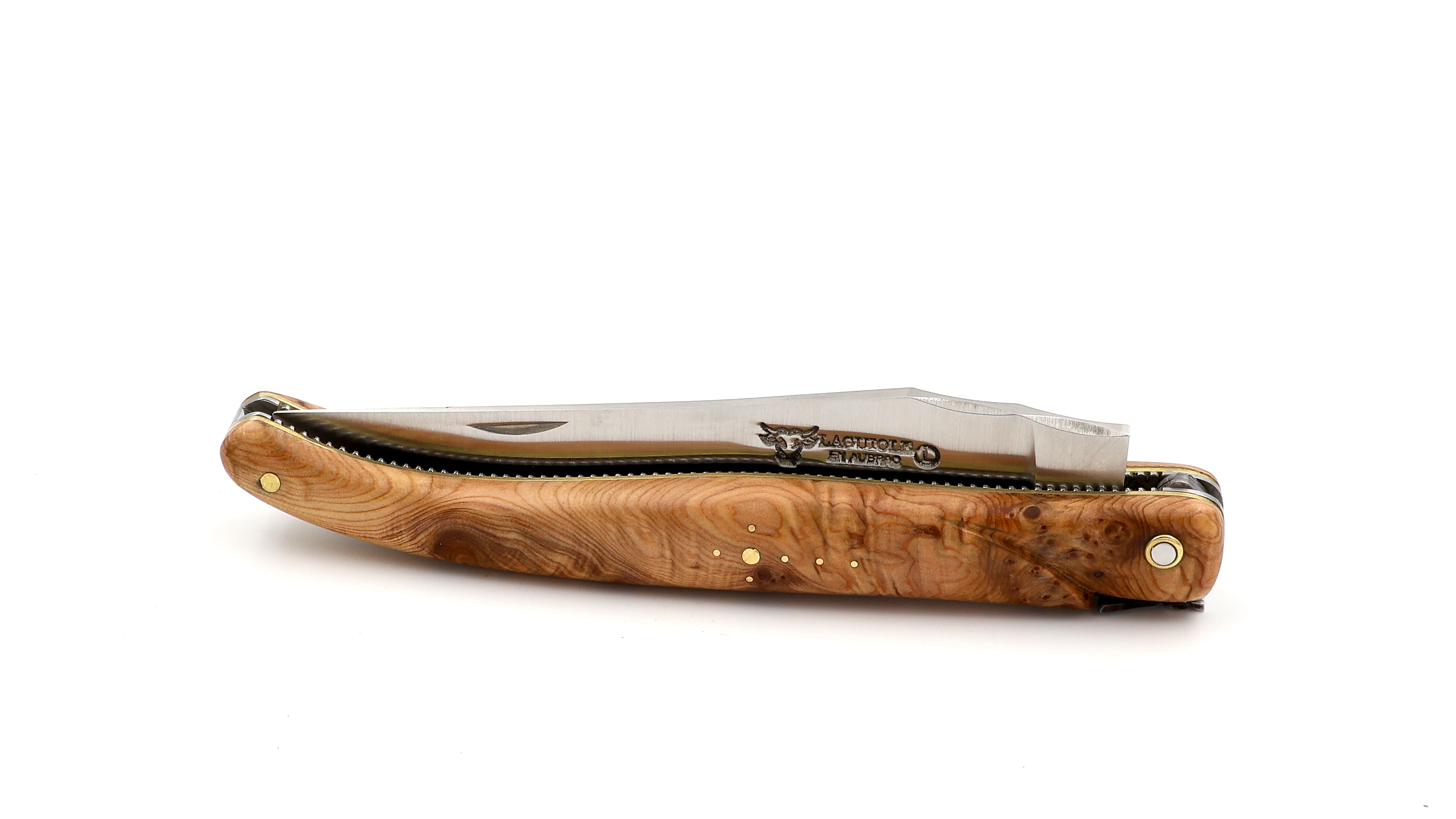 Laguiole en Aubrac "Pearl" full handle doubel plates bi-color juniper burlwood 12 cm