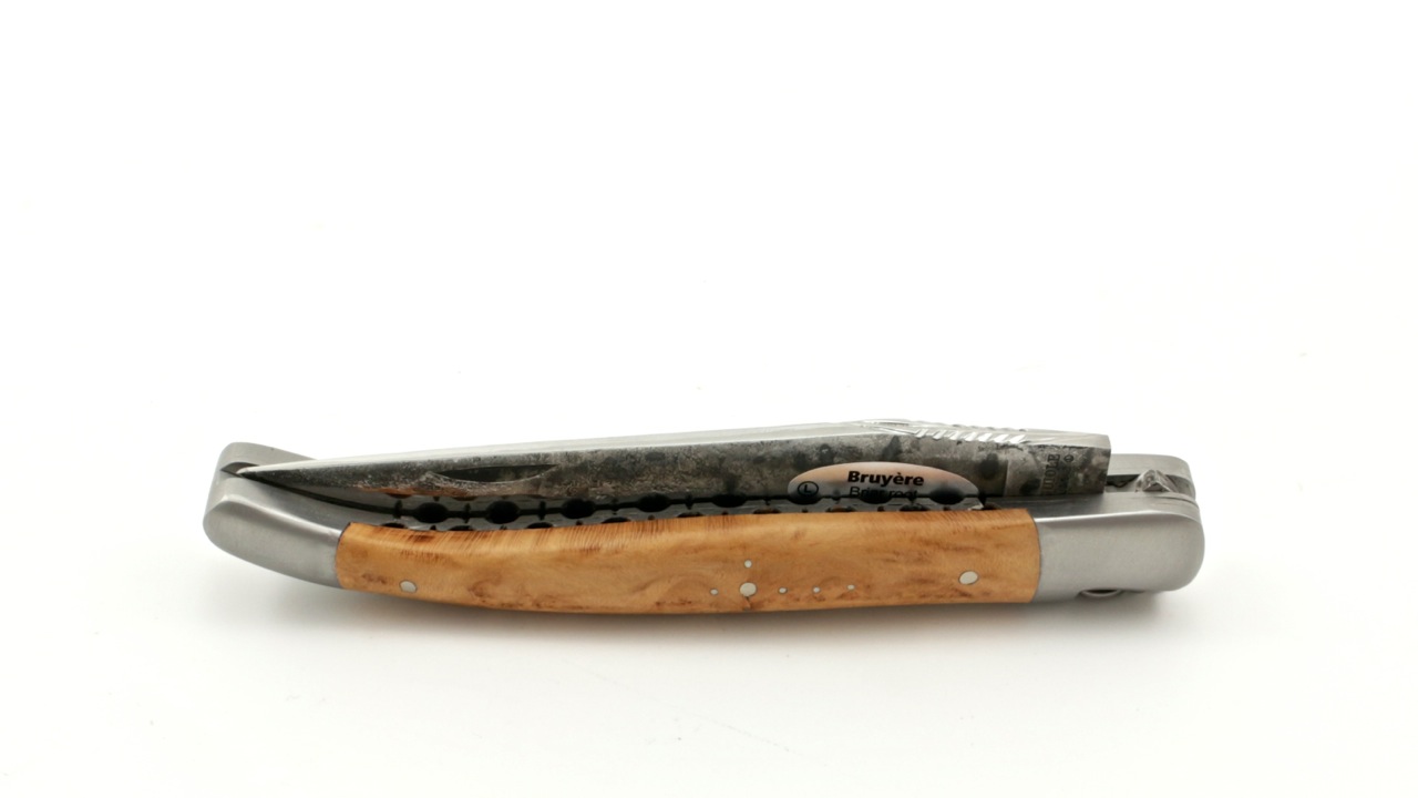Laguiole en Aubrac double plate knife Brut de Forge briar wood 12 cm