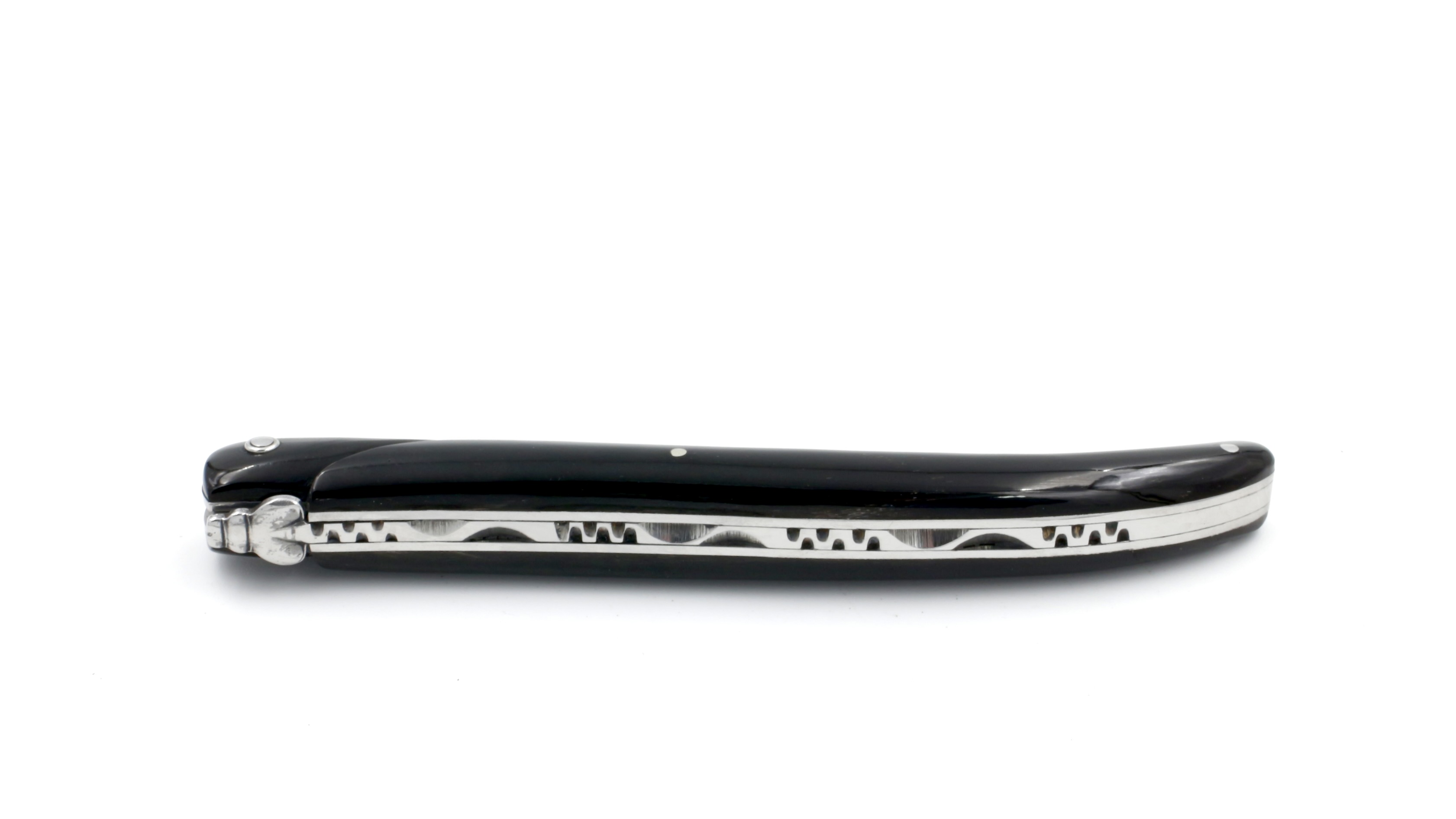 Laguiole en Aubrac pressed buffalo horn full handle blade antique optic 14 cm