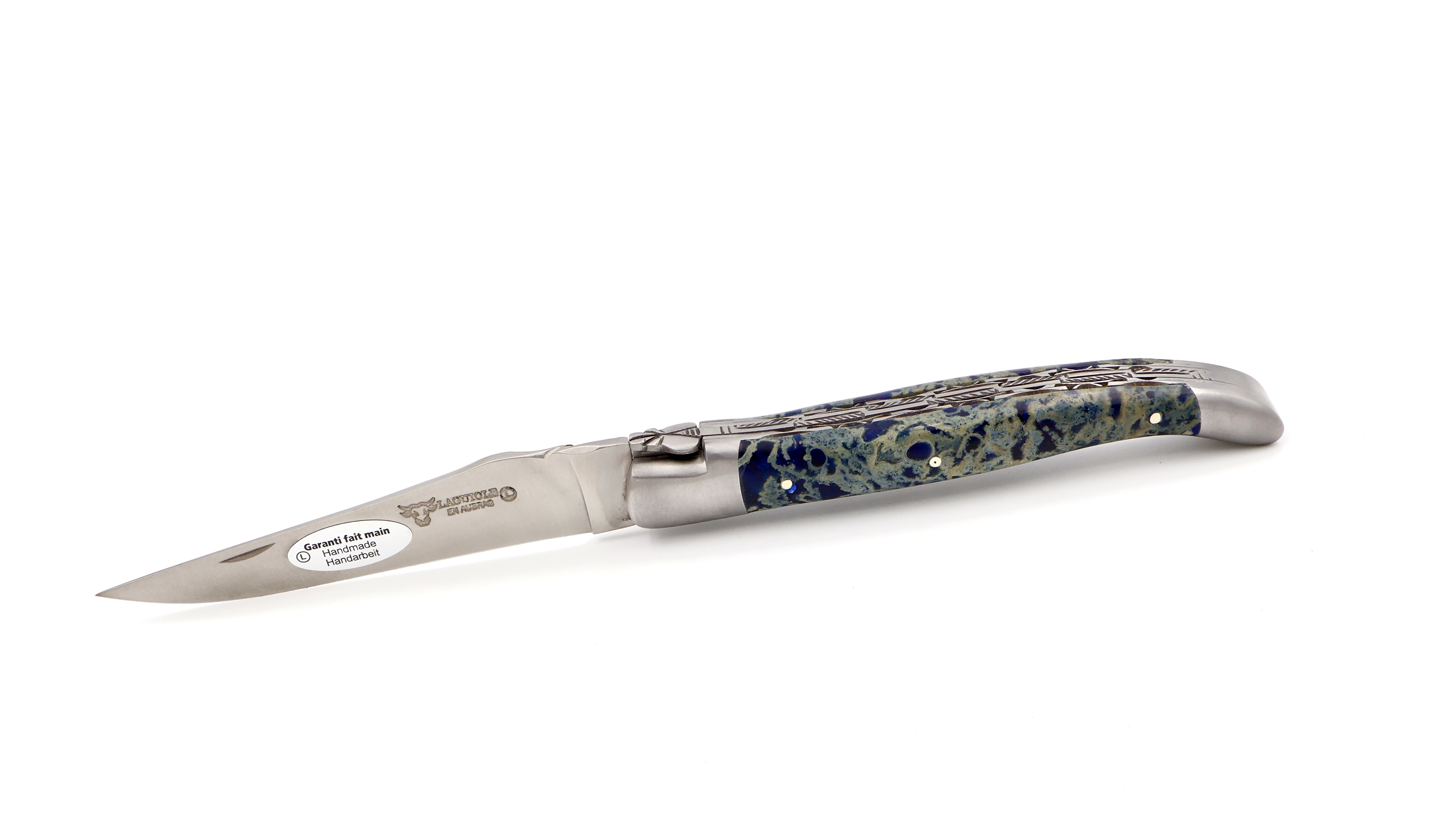 Laguiole en Aubrac blauer Lavastein Doppelplatine 12 cm