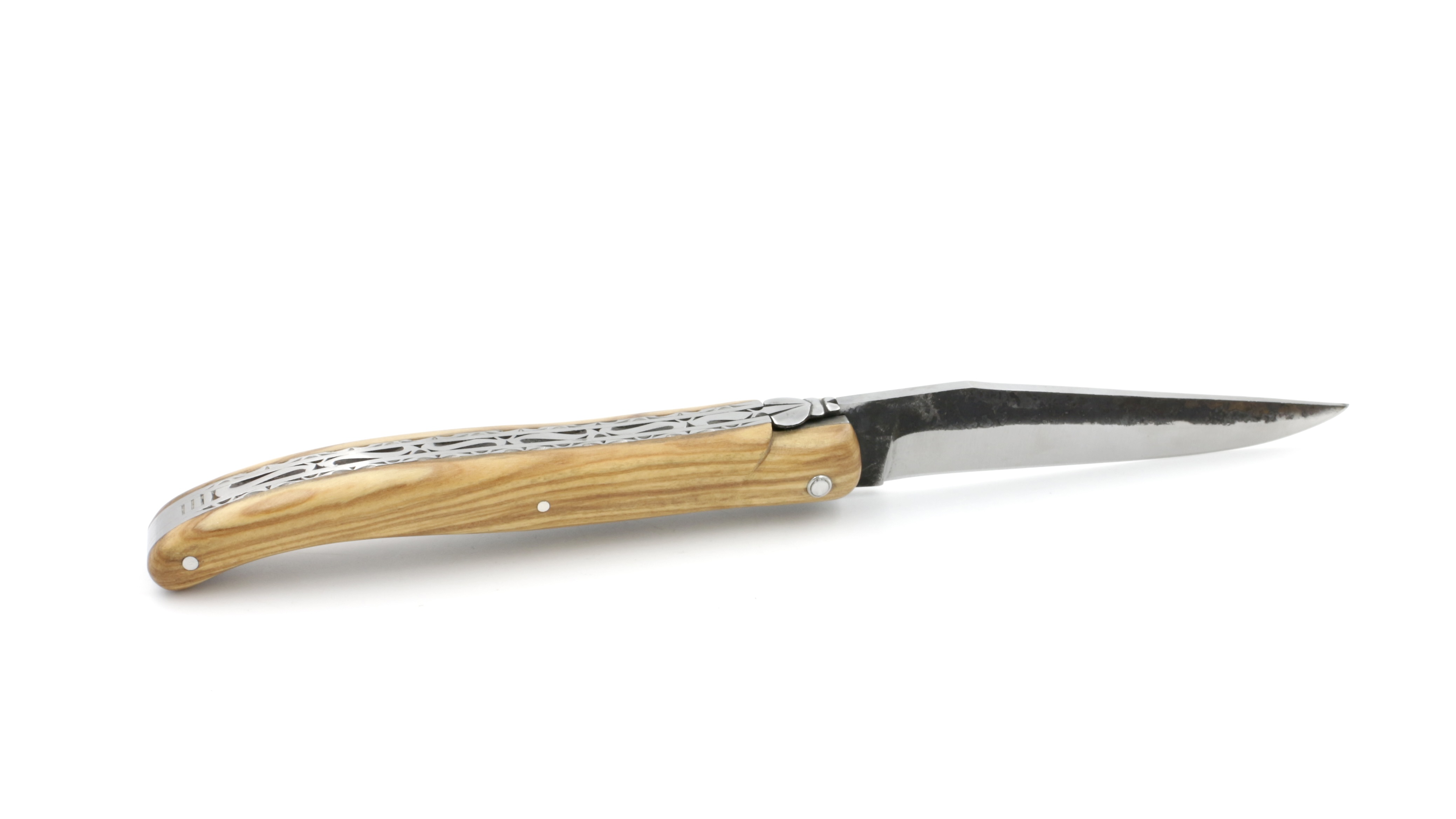 Laguiole en Aubrac Brut de Forge double plates knife full handle Olive wood 12 cm
