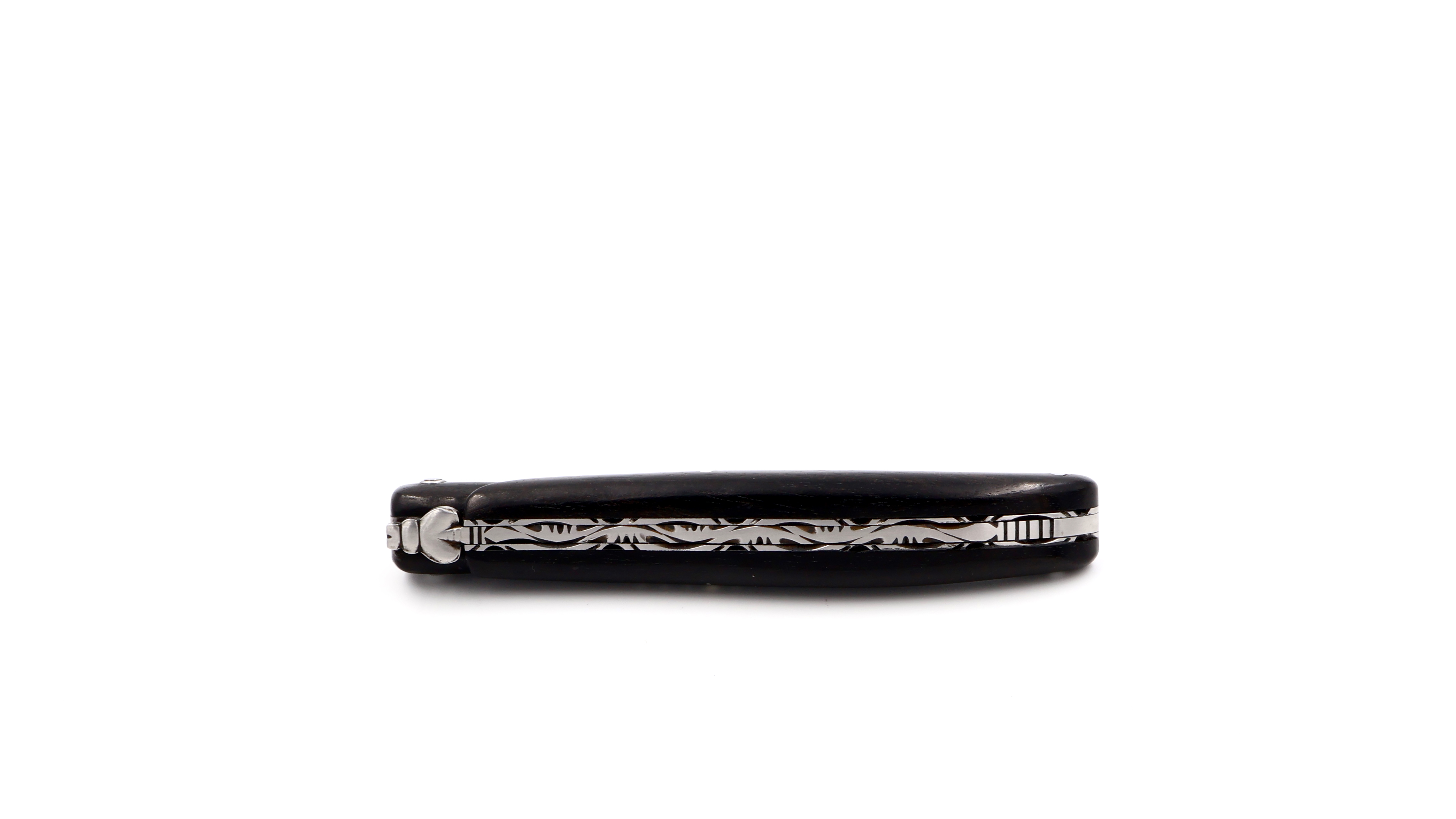 Laguiole en Aubrac Ebony full handle chiseled plates 12 cm