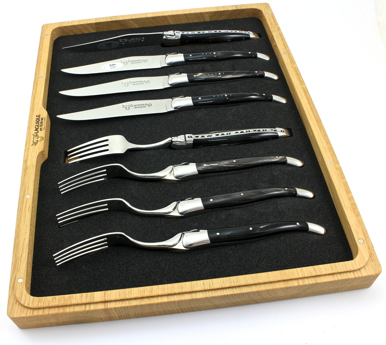 8er-Box-BUI Laguiole en Aubrac Laguiole Besteck Set Büffelhorn 8-teilig