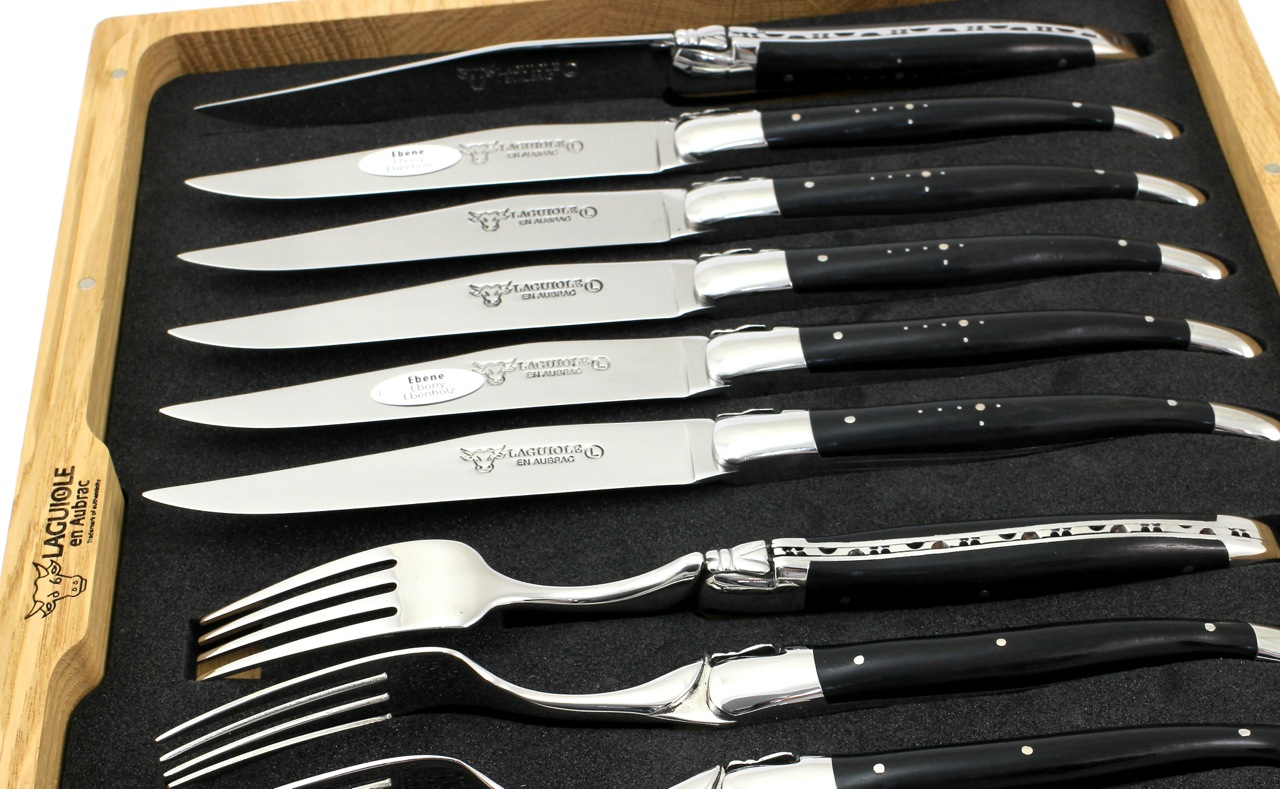 Laguiole en Aubrac Laguiole cutlery Set of 12 ebony