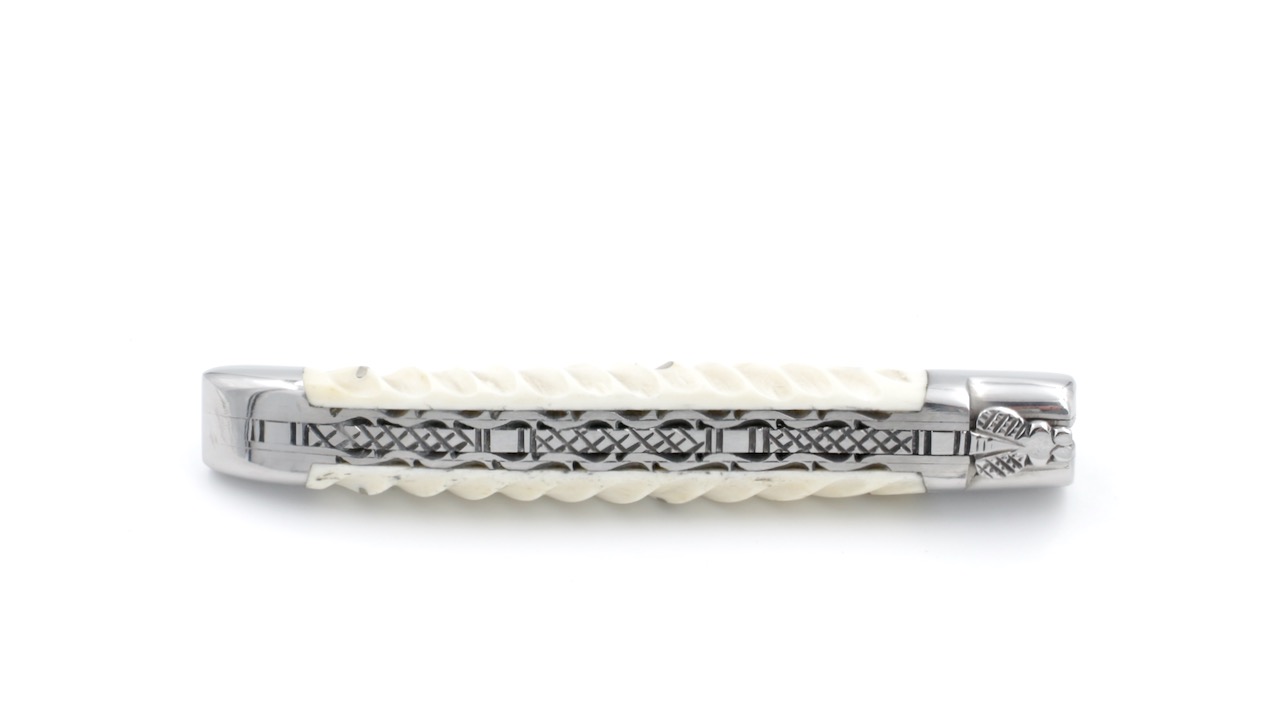 Laguiole en Aubrac jap. Damastklinge Torsadé  Knochen Doppelplatine 12 cm