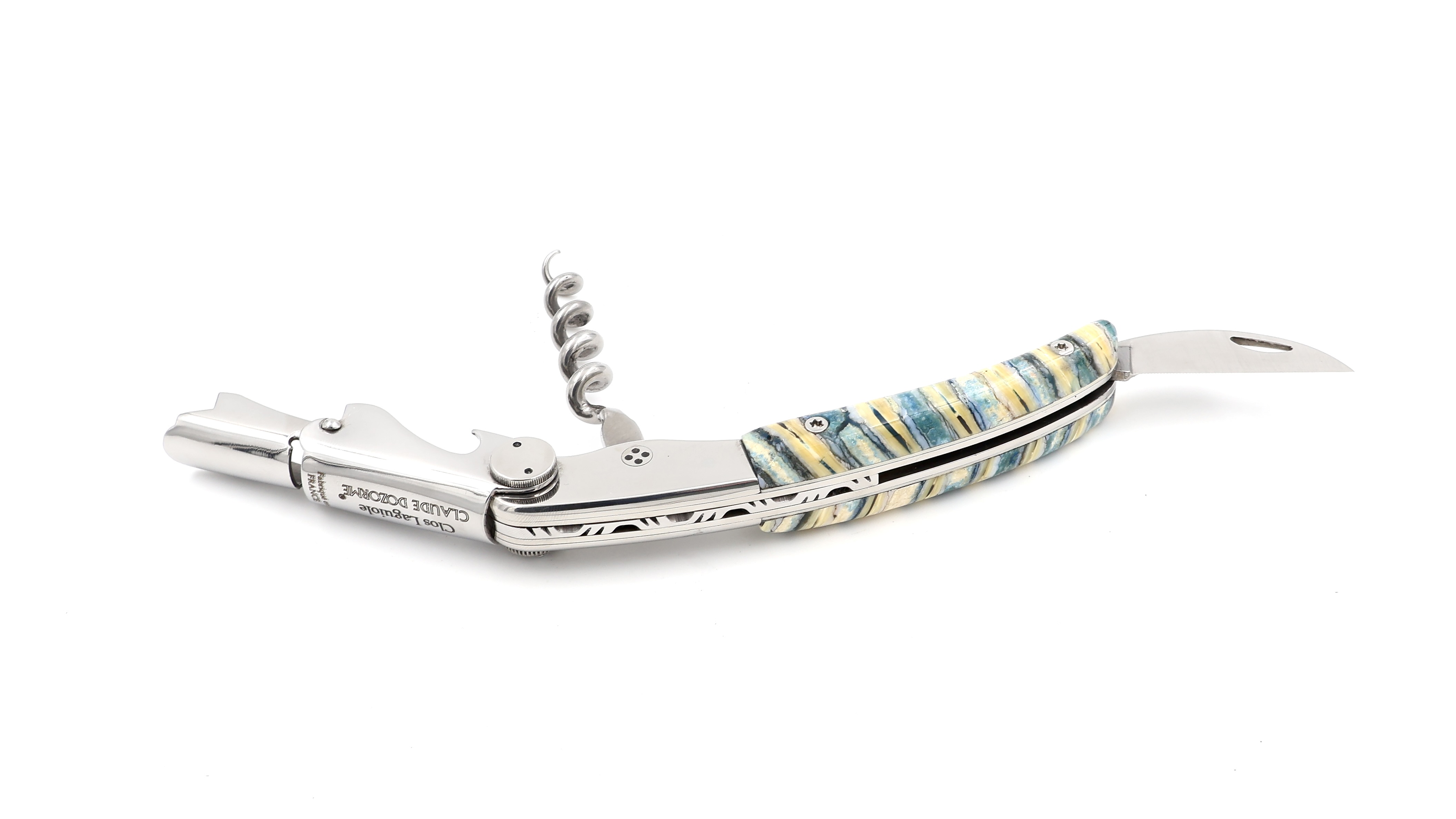 Claude Dozorme Clos Laguiole wineopener with mammothtusk beige-blue