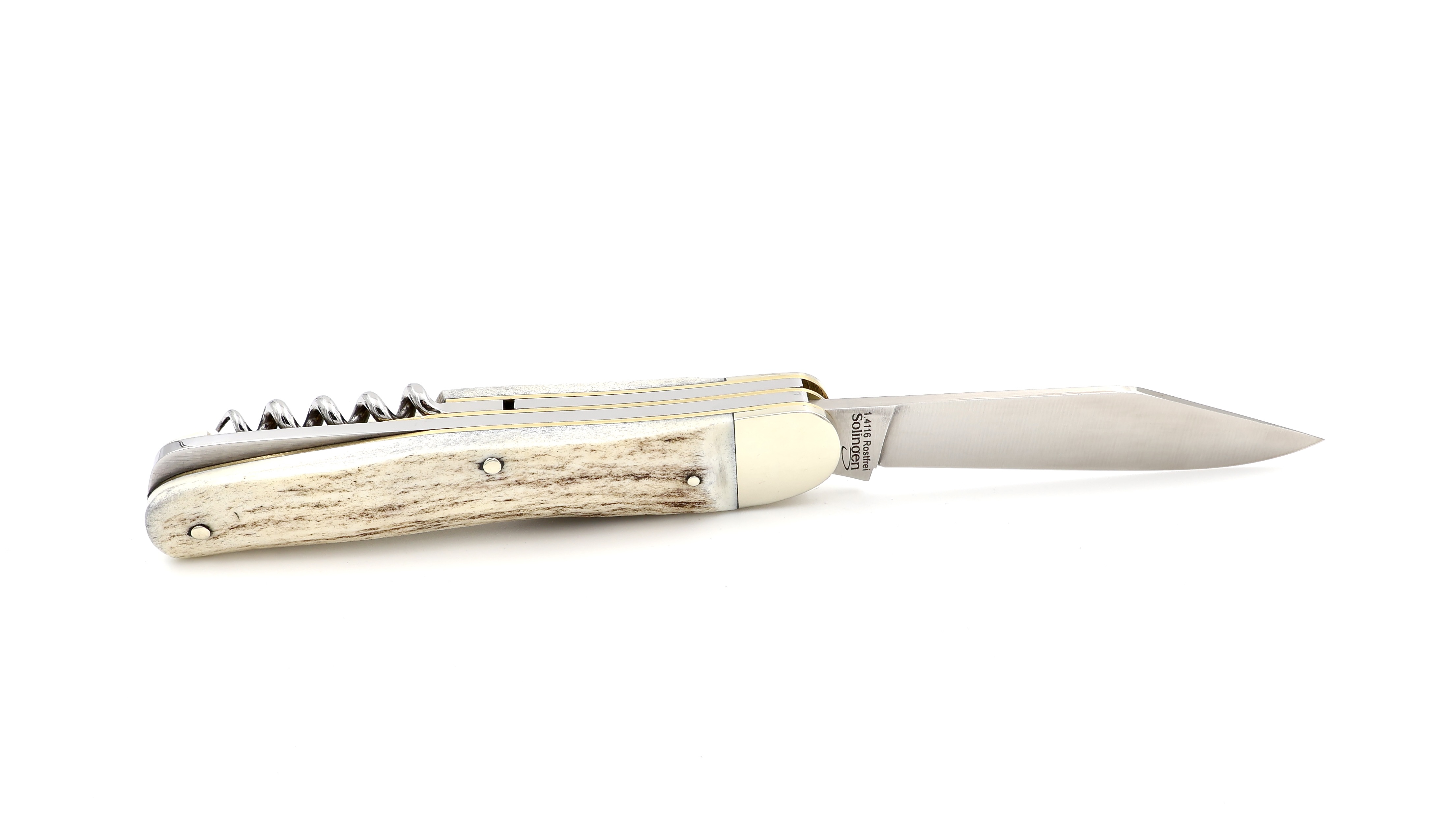Hartkpf pocketknife blue-glazed stag horn with corkscrew backlock