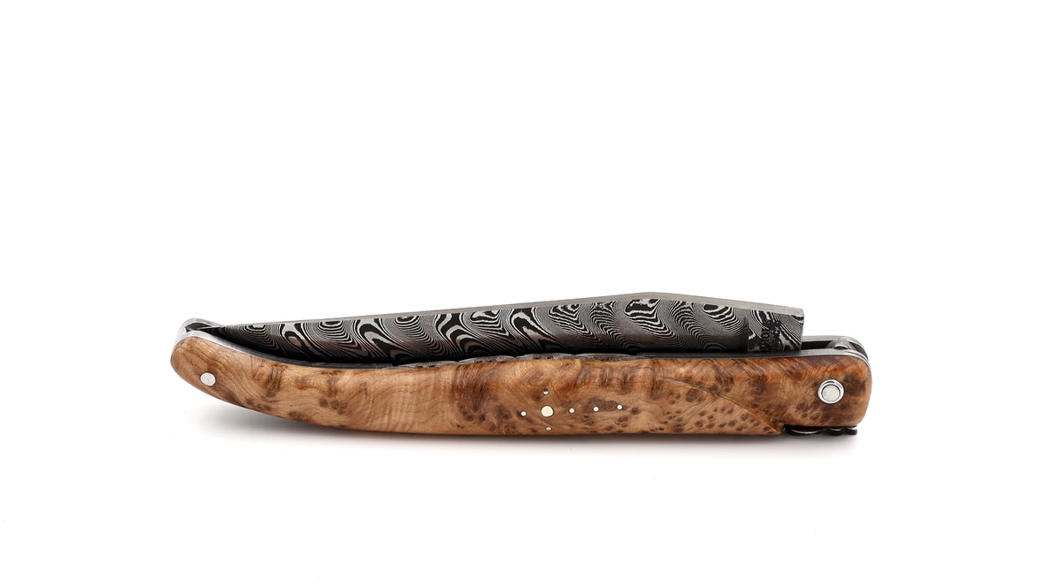 Laguiole en Aubrac damascus full handle juniper wood with double plates 12 cm