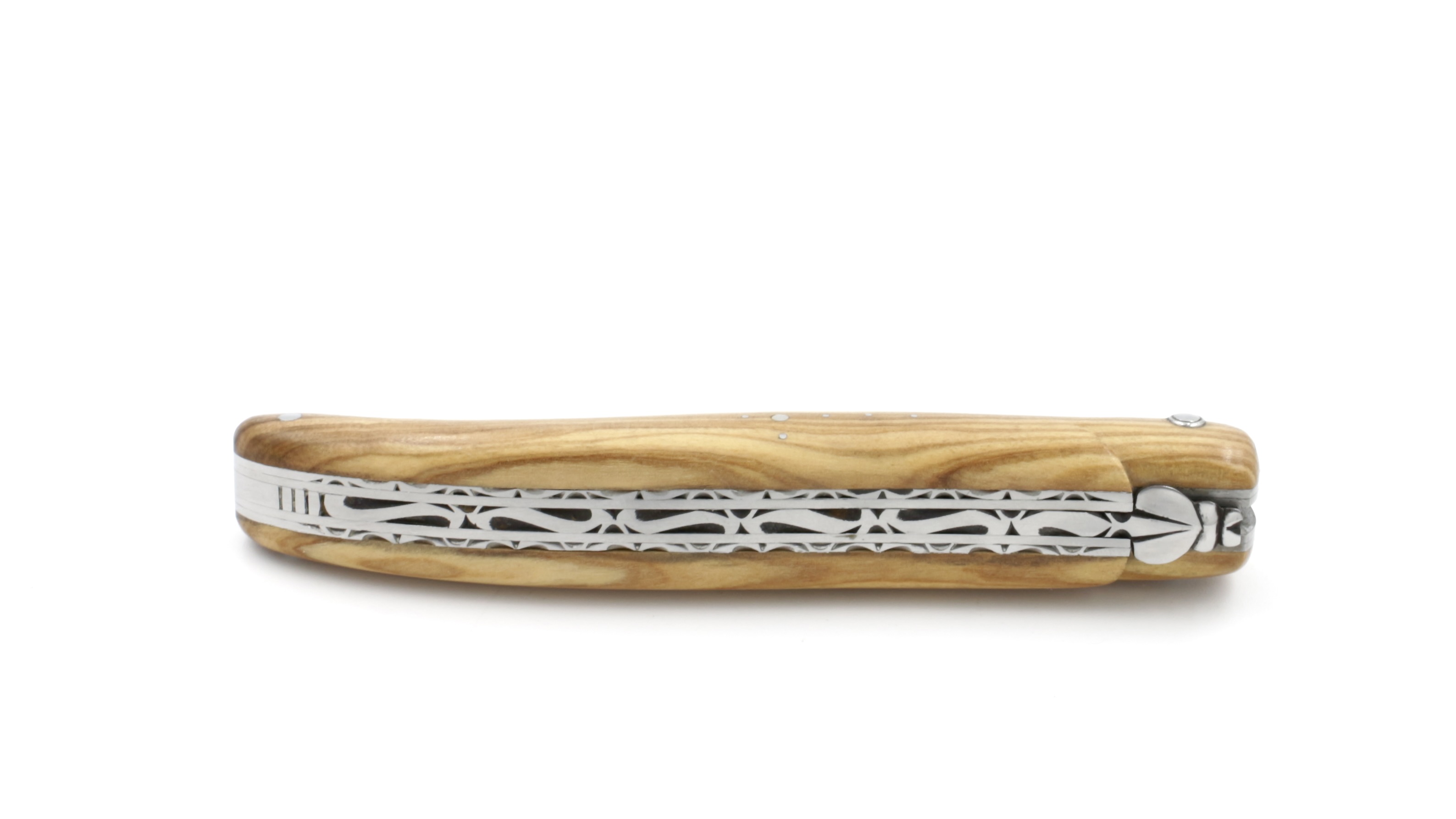 Laguiole en Aubrac Brut de Forge double plates knife full handle Olive wood 12 cm