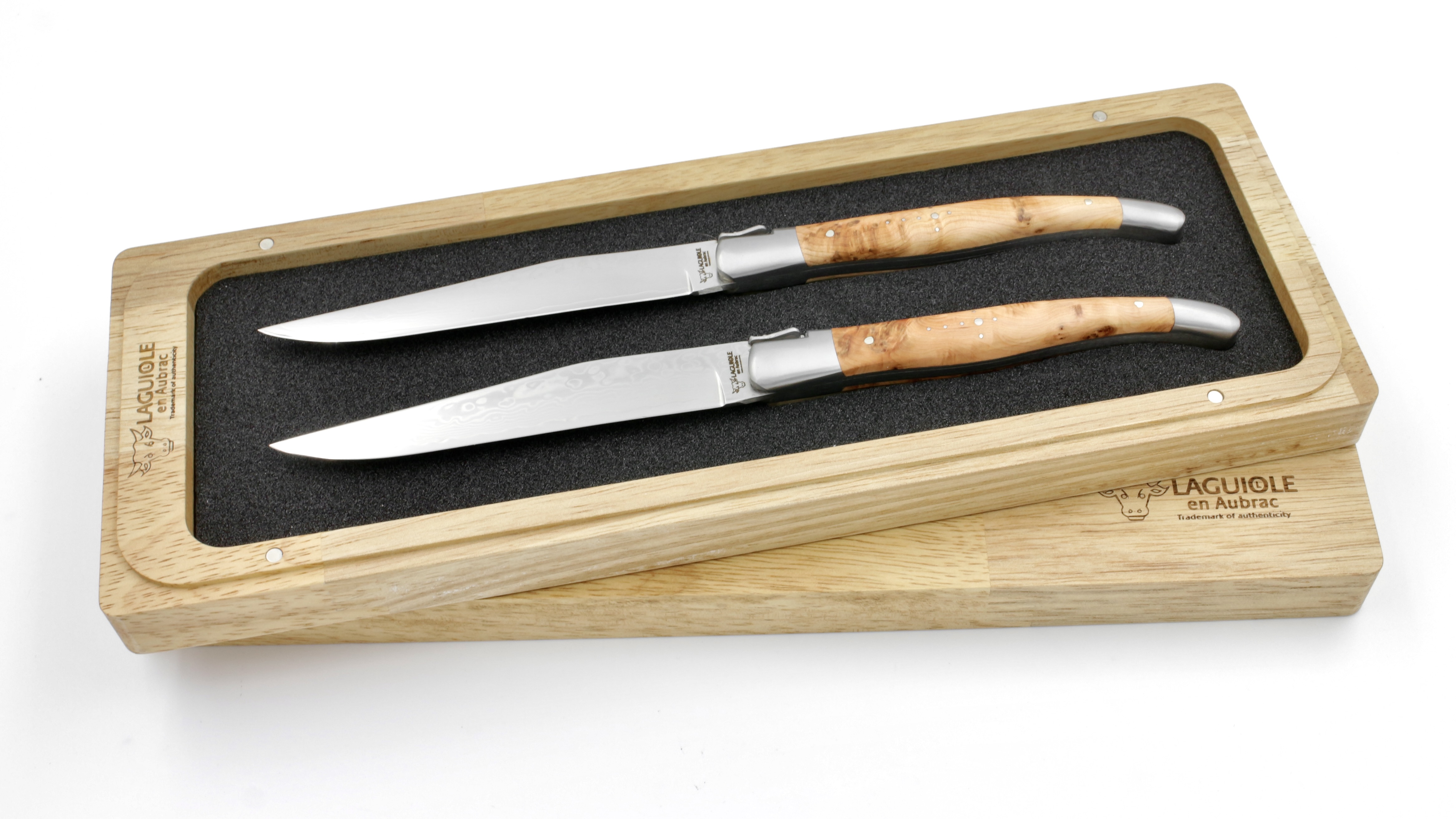 Laguiole en Aubrac Laguiole Steakmesser Wacholder mit VG10 Damastklinge Set 2-tlg.
