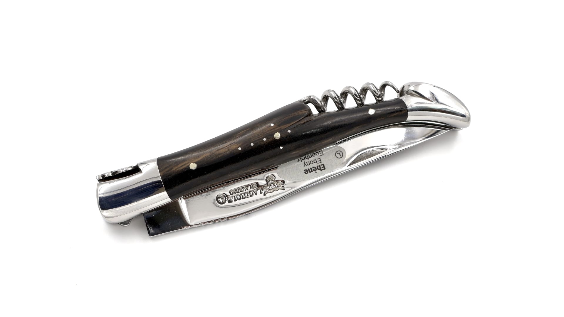 Laguiole en Aubrac doubleplate knife with corkscrew Ebony 12 cm