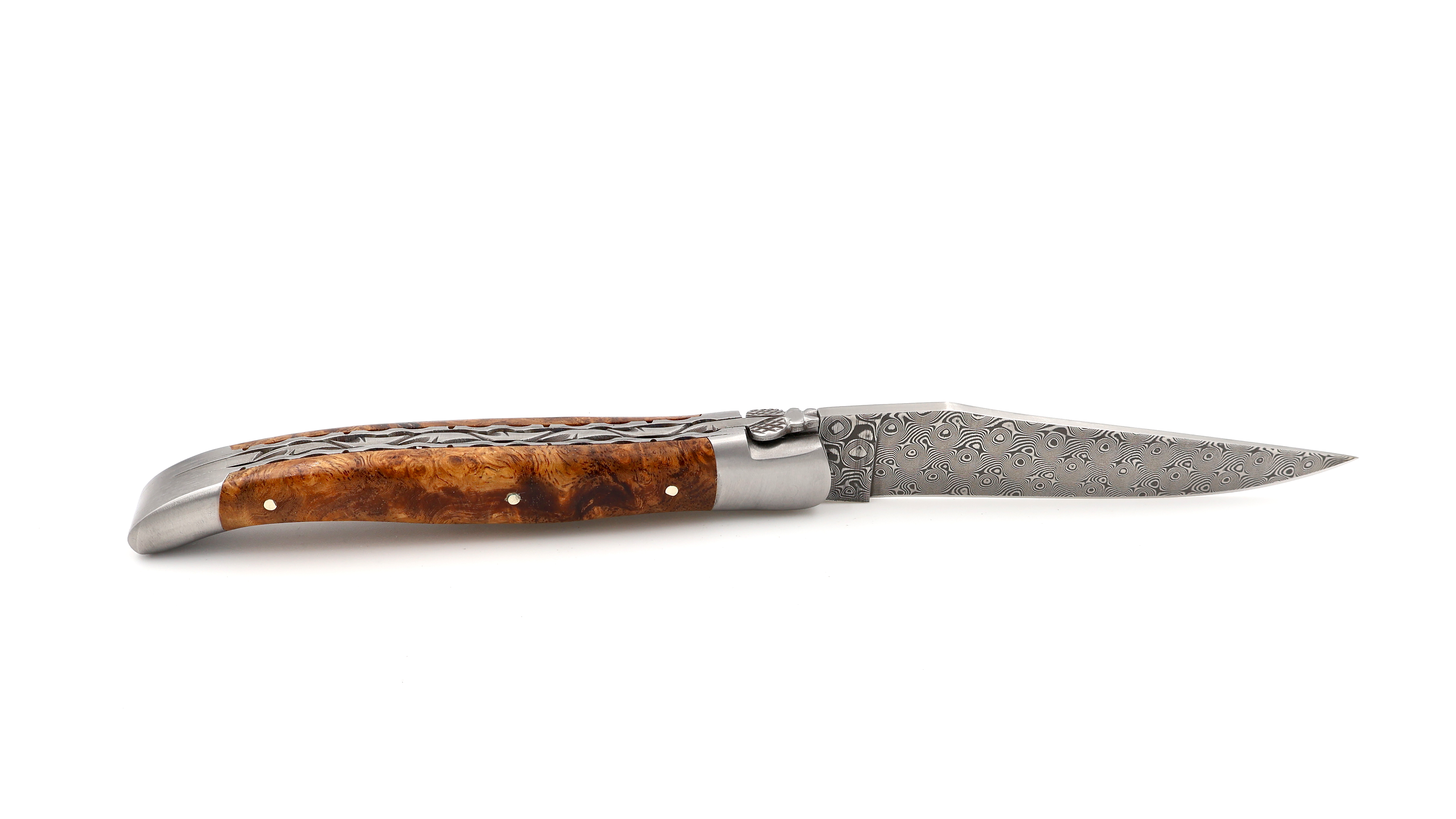 Laguiole en Aubrac DSC® Carbon Damast Amboina Wurzelholz Doppelplatine 12 cm