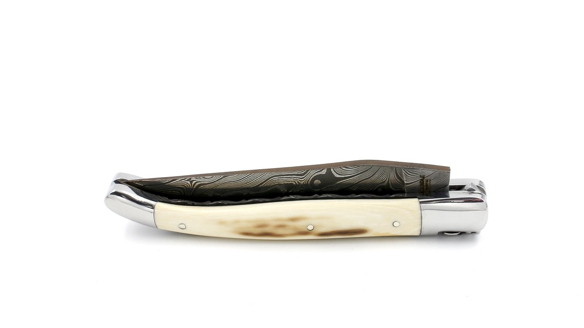 Laguiole en Aubrac twisted Damast Mammutelfenbein Kruste Doppelplatinen mit Spiralfeder 12 cm