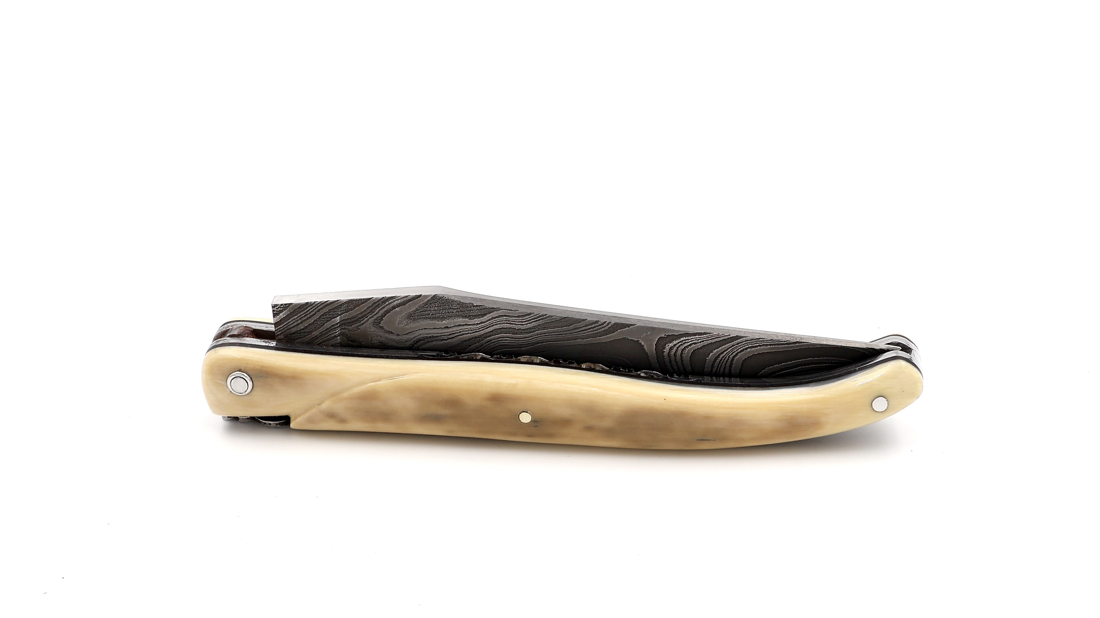 Laguiole en Aubrac Twisted-Damast Mammutelfenbein Kruste massiv Doppelplatinen 12 cm