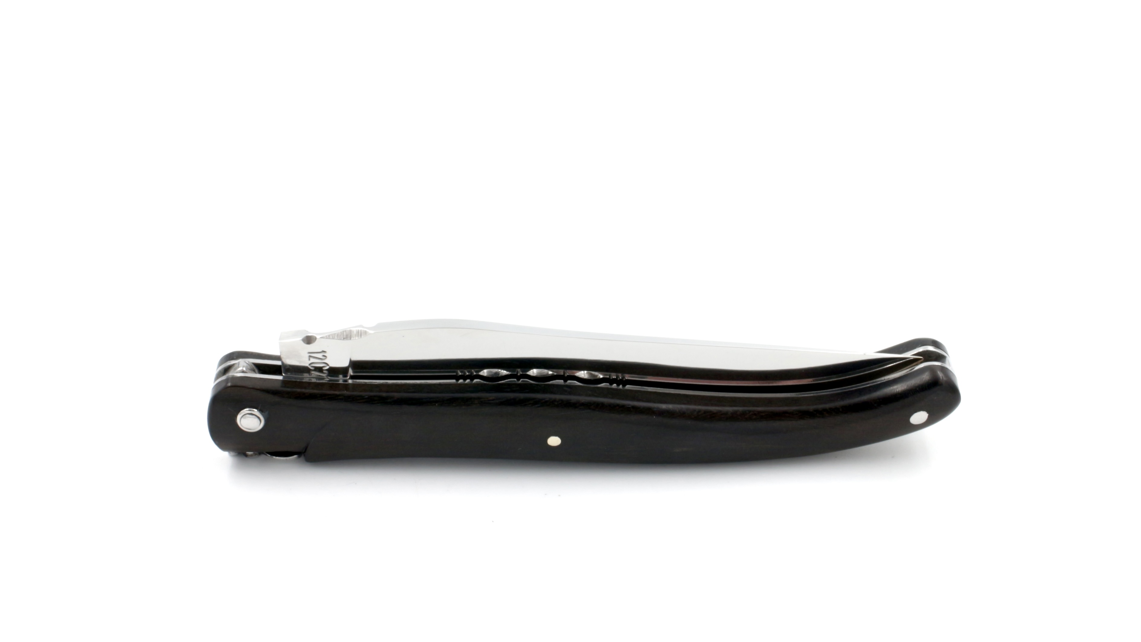 Laguiole en Aubrac ebony full handle chisled plates12 cm