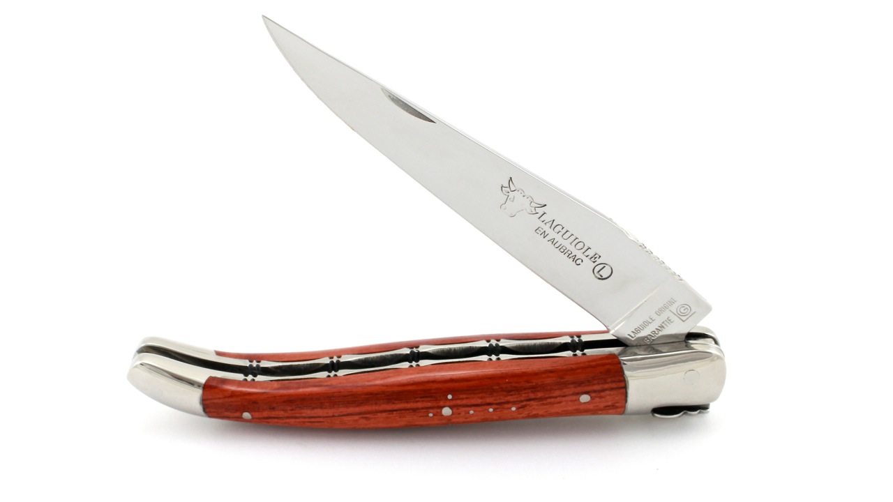 Laguiole en Aubrac Rosenholz poliert Doppelplatine 12 cm