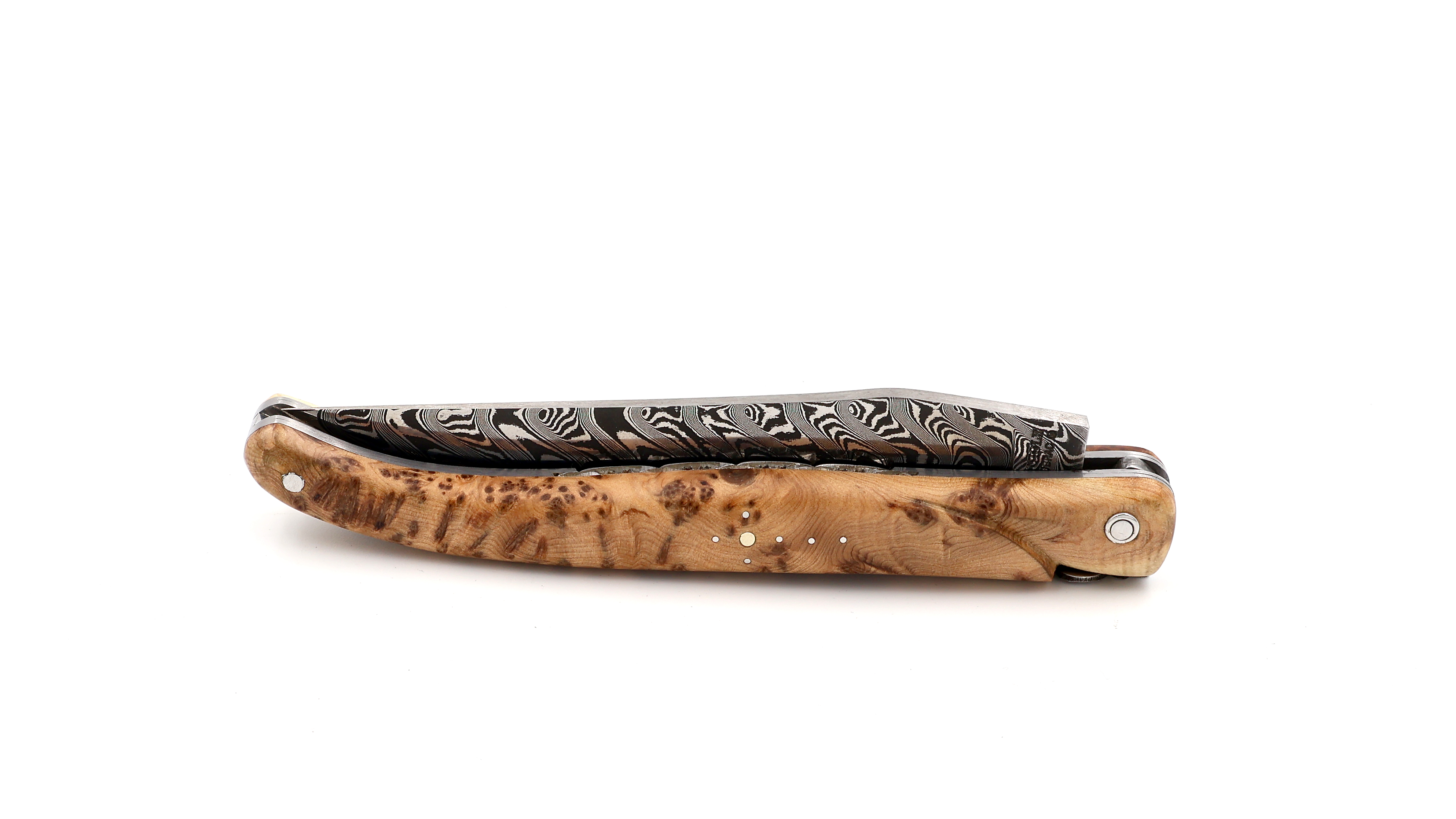 Laguiole en Aubrac damascus full handle juniper wood with double plates 12 cm