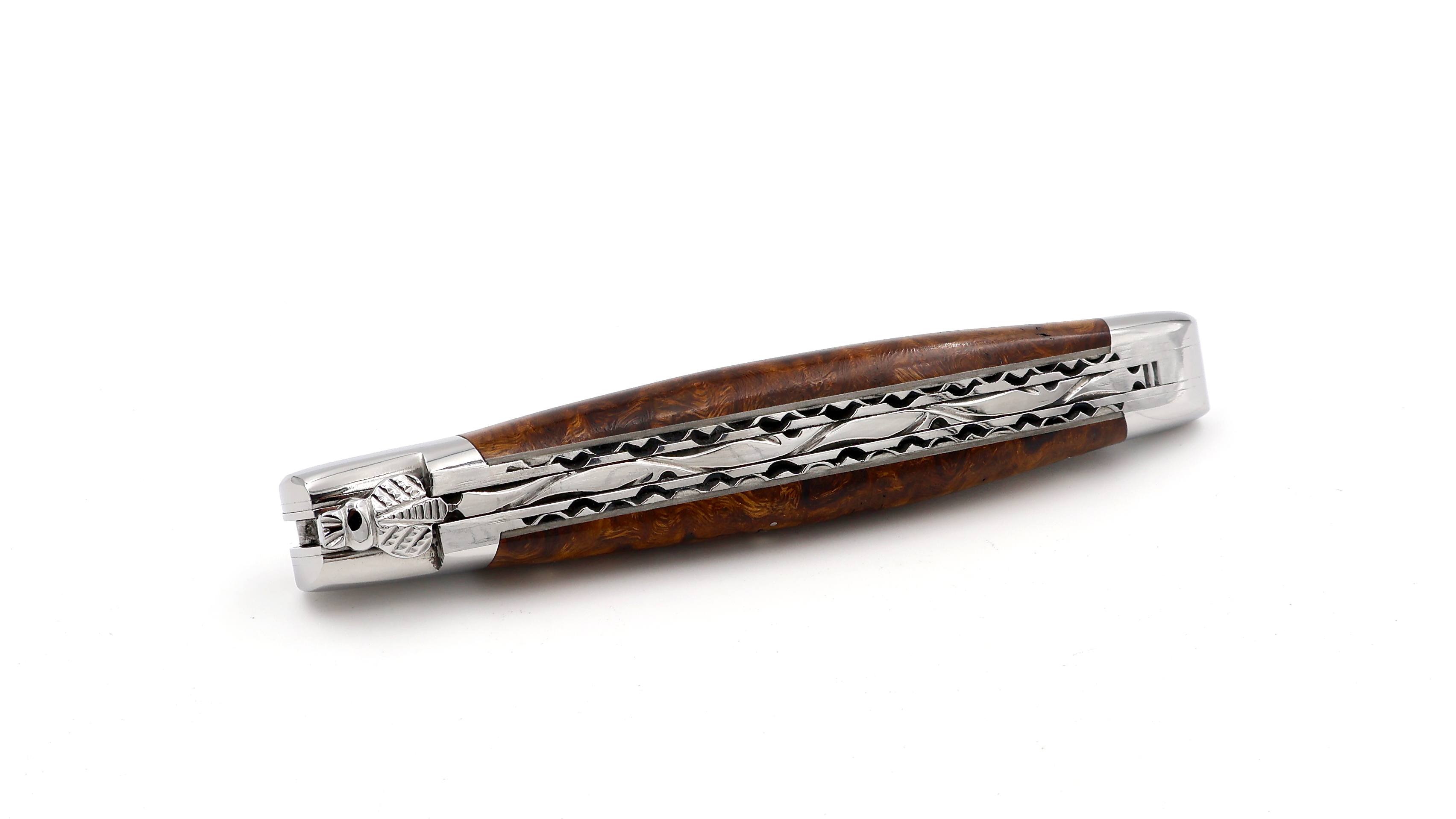 Laguiole en Aubrac DSC® Rosendamast Wüsteneisenholz Wurzel poliert Doppelplatine 12 cm