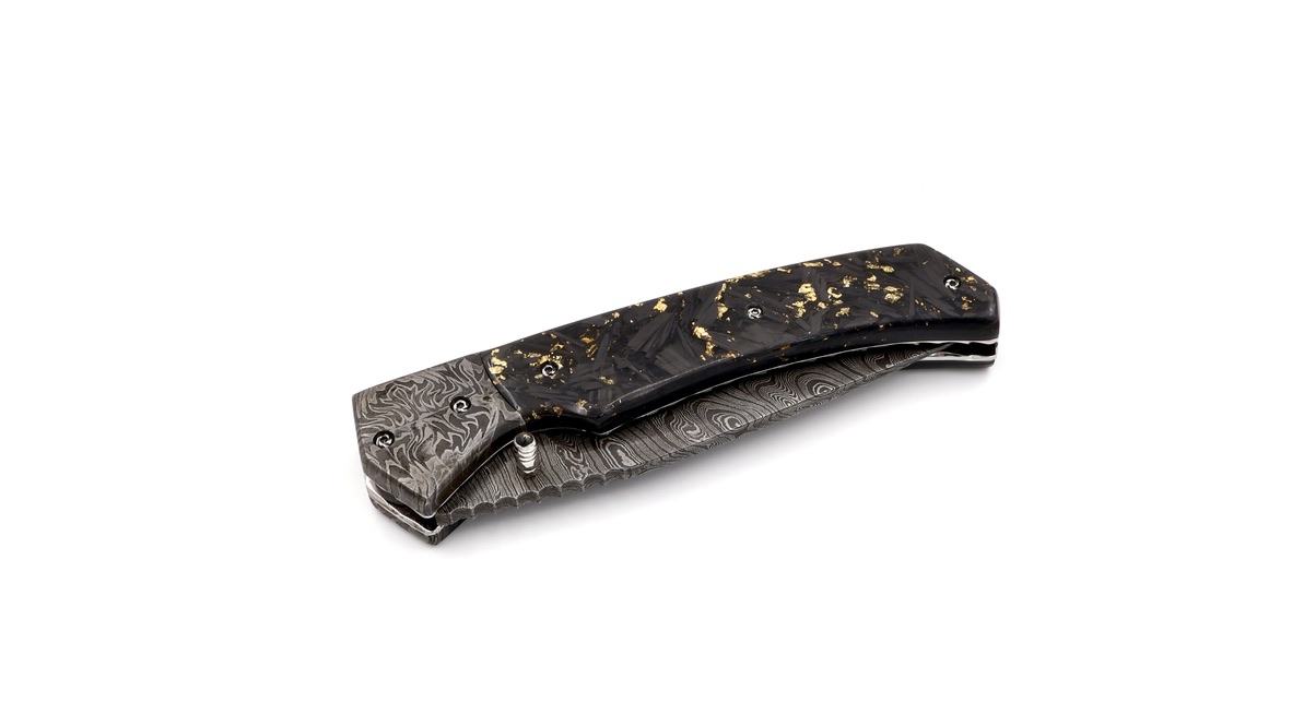 Olivier Moretti  Linerlock Taschenmesser Carbonfiber Damastklinge 