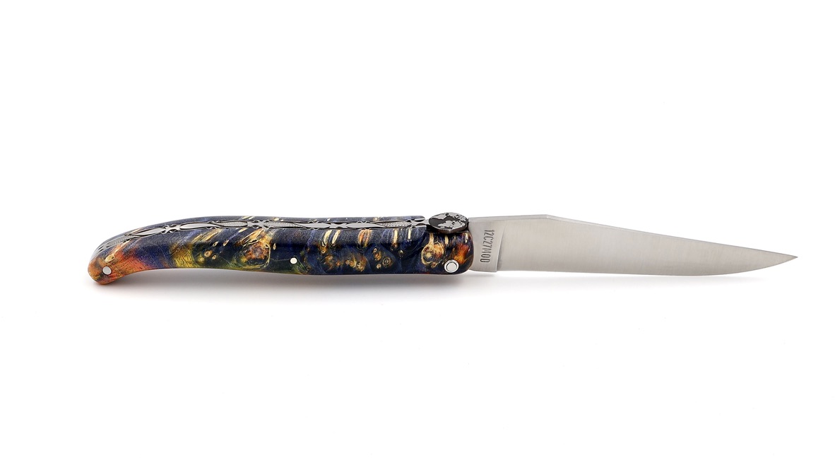Laguiole en Aubrac Laguiole elder burl with EARTH bee DSC® Carbon damascus 12 cm
