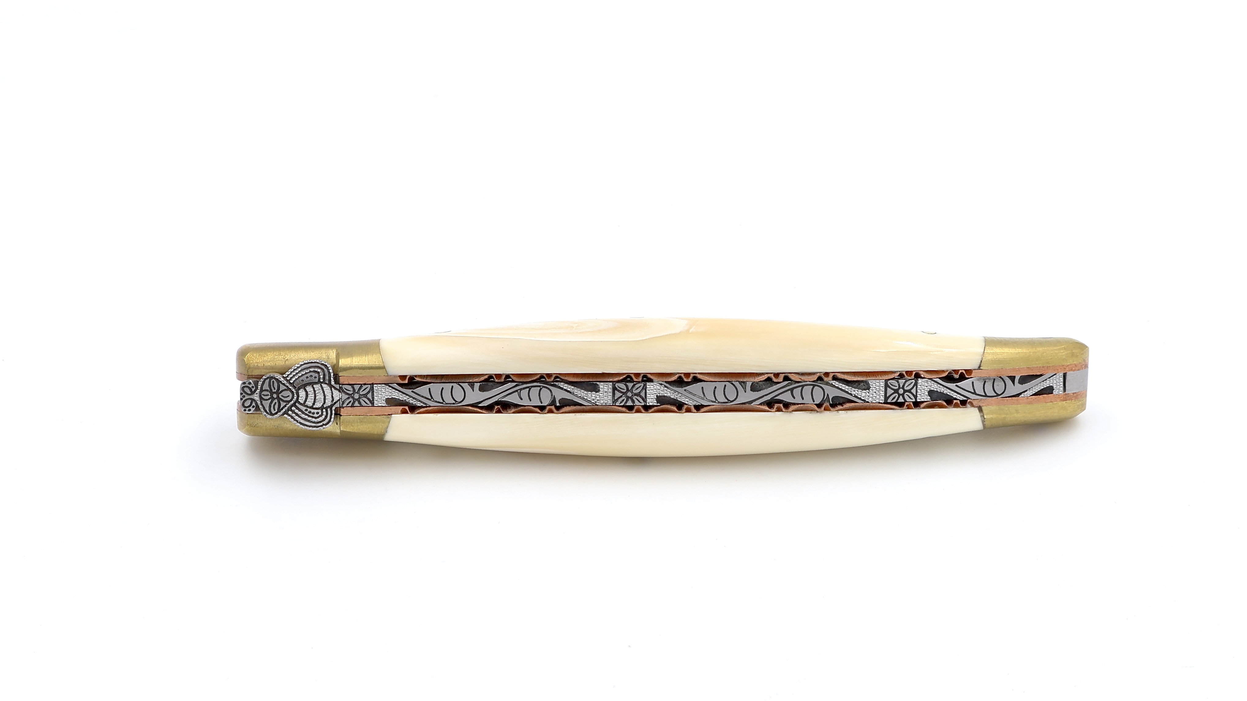 Laguiole en Aubrac knife BIJOU  jap. damascus warthog with chiseled plates 12 cm
