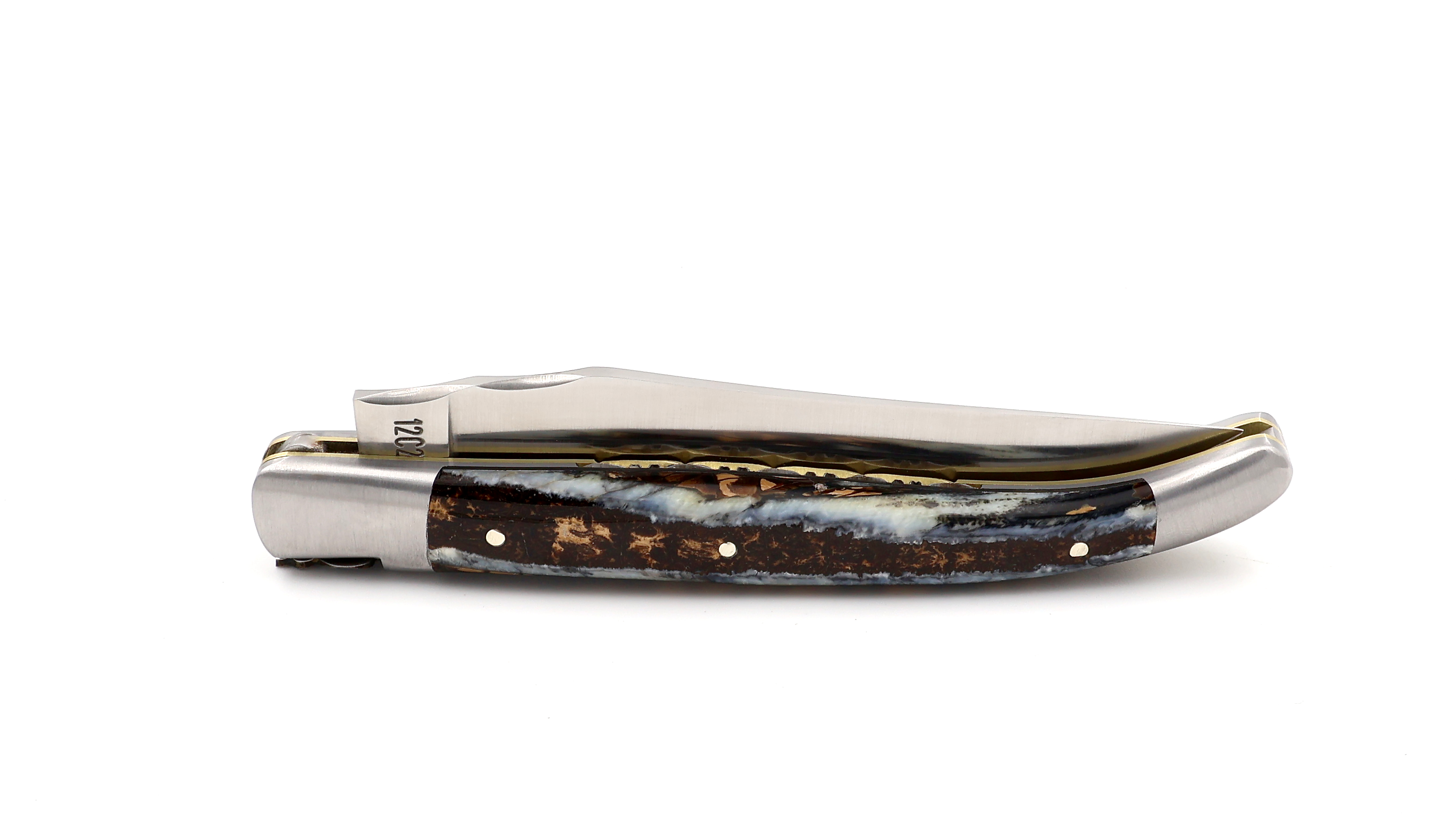 Laguiole en Aubrac unique piece double plate knife Mammoth ivory 12 cm