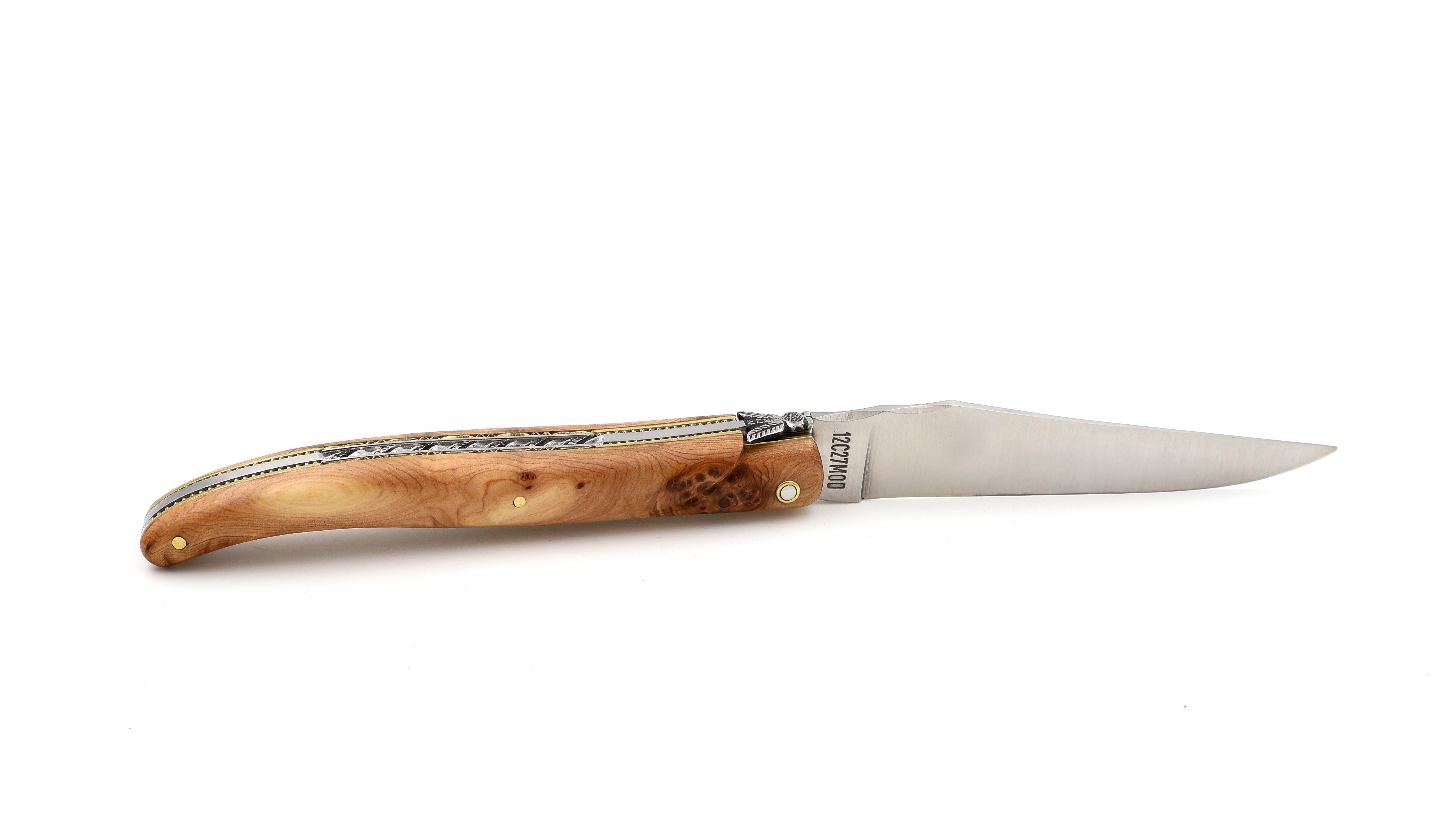 Laguiole en Aubrac "Pearl" full handle doubel plates bi-color juniper burlwood 12 cm
