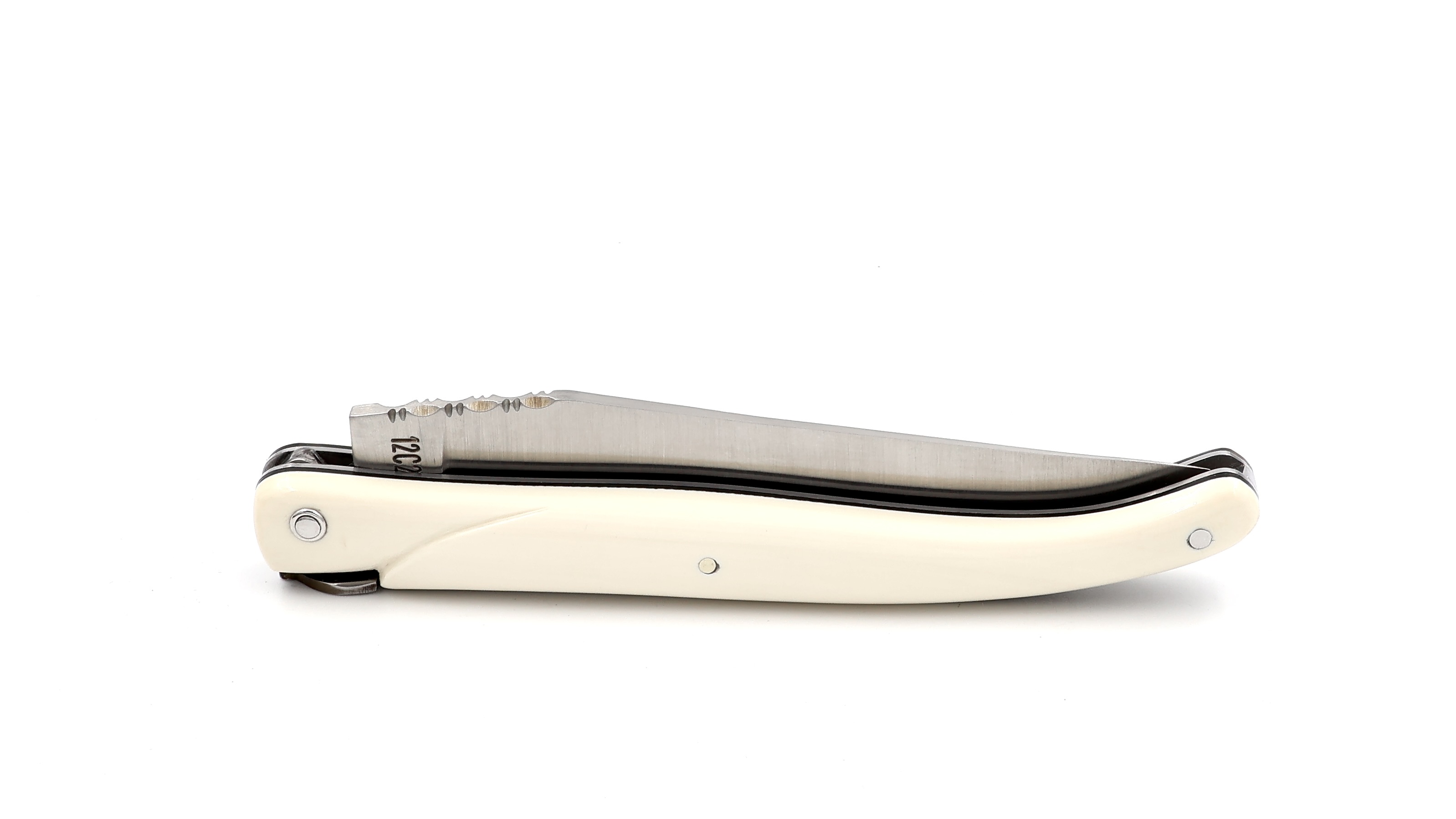 Laguiole en Aubrac Bienenkönigin Mammutelfenbein guillochiert massiver Griff 12 cm 