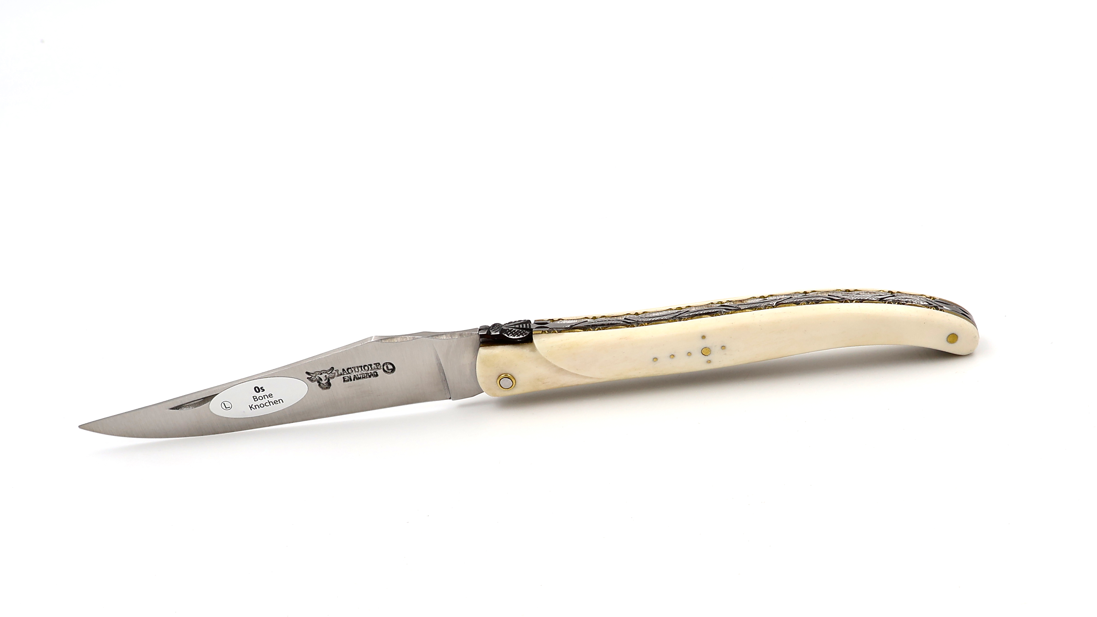 Laguiole en Aubrac Knochen massiv Messingplatine Doppelplatine 12 cm