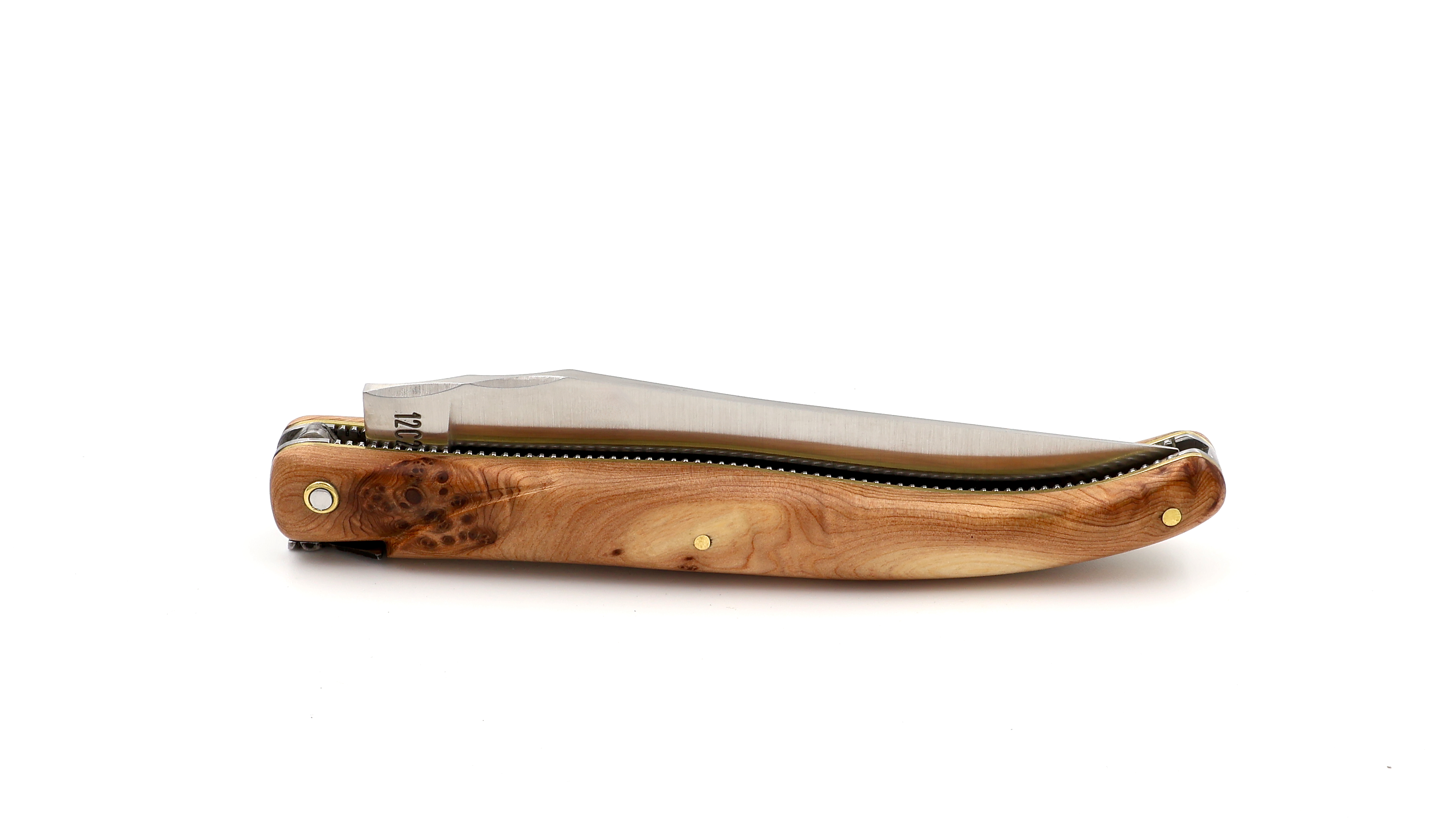 Laguiole en Aubrac "Pearl" full handle doubel plates bi-color juniper burlwood 12 cm
