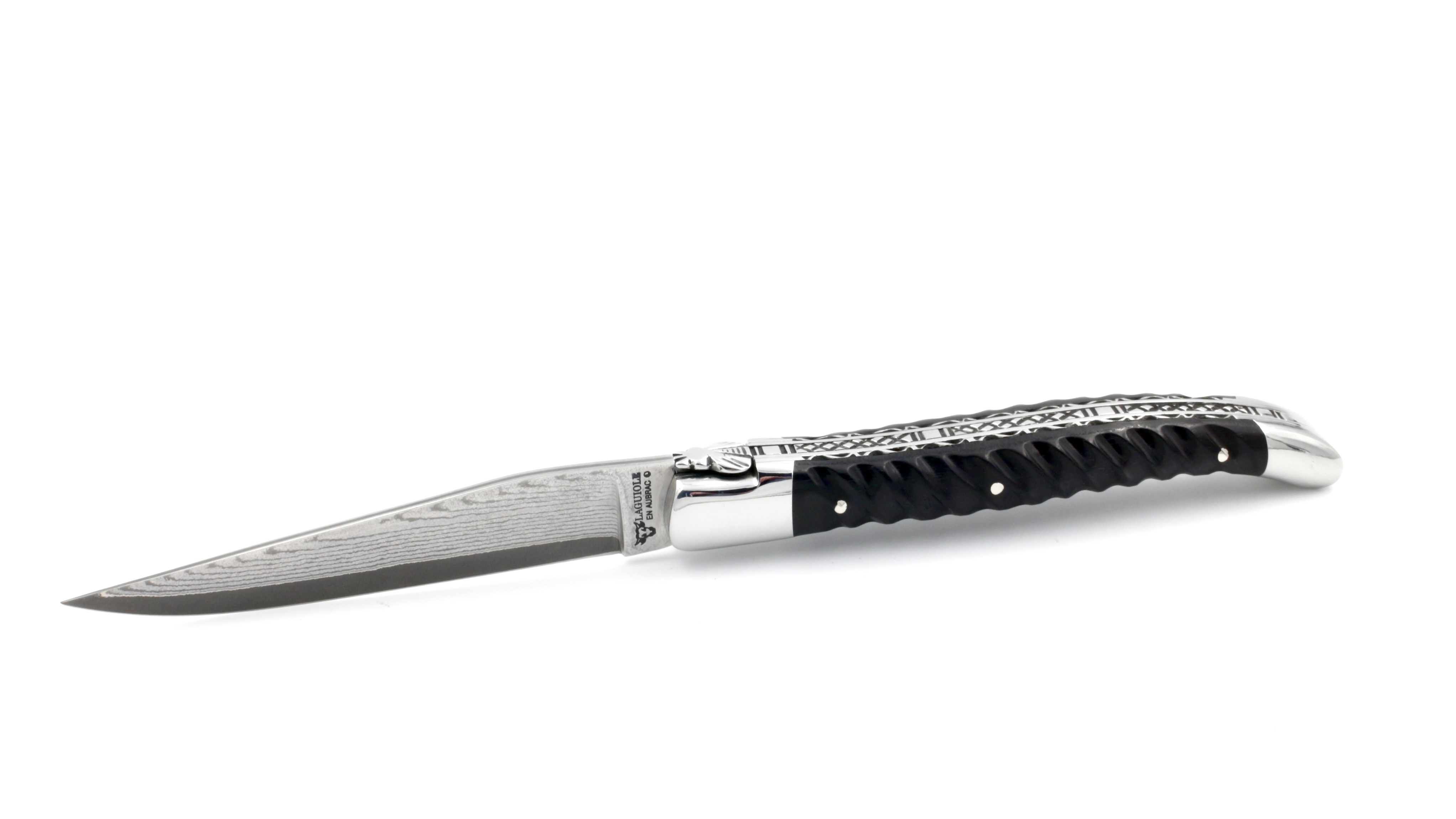 Laguiole en Aubrac jap. Damastklinge Torsadé Ebenholz Doppelplatinen 12 cm