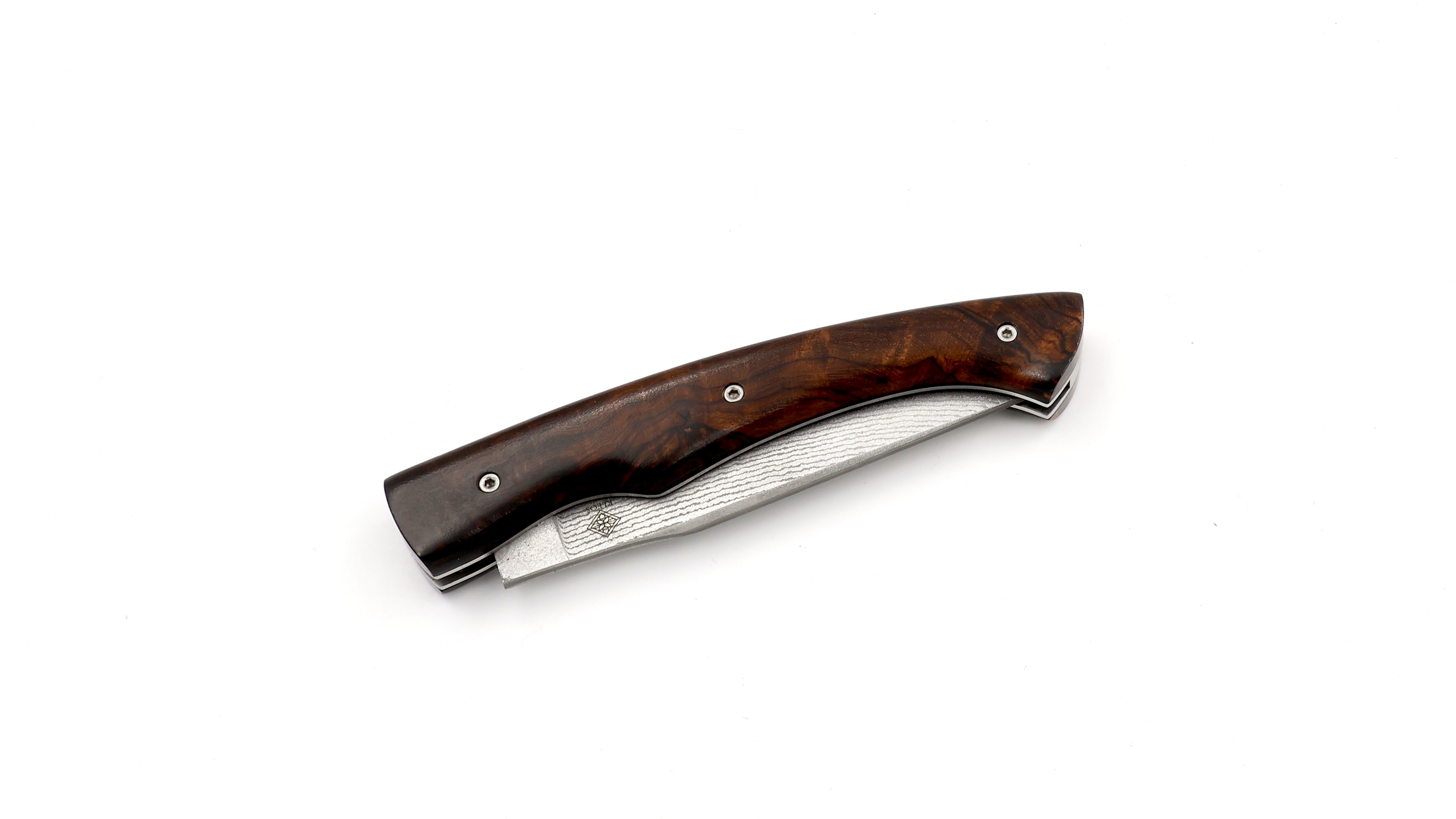 KLEOS folding knife LYKOS burl of ironwood VG10 suminagashi damascus blade