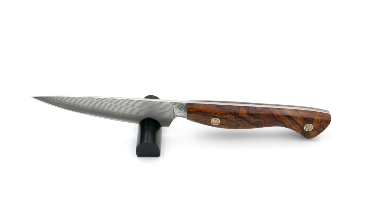 KLEOS BUNKA & OFFICE knife suminagashi VG10 burl of iron wood with leather case