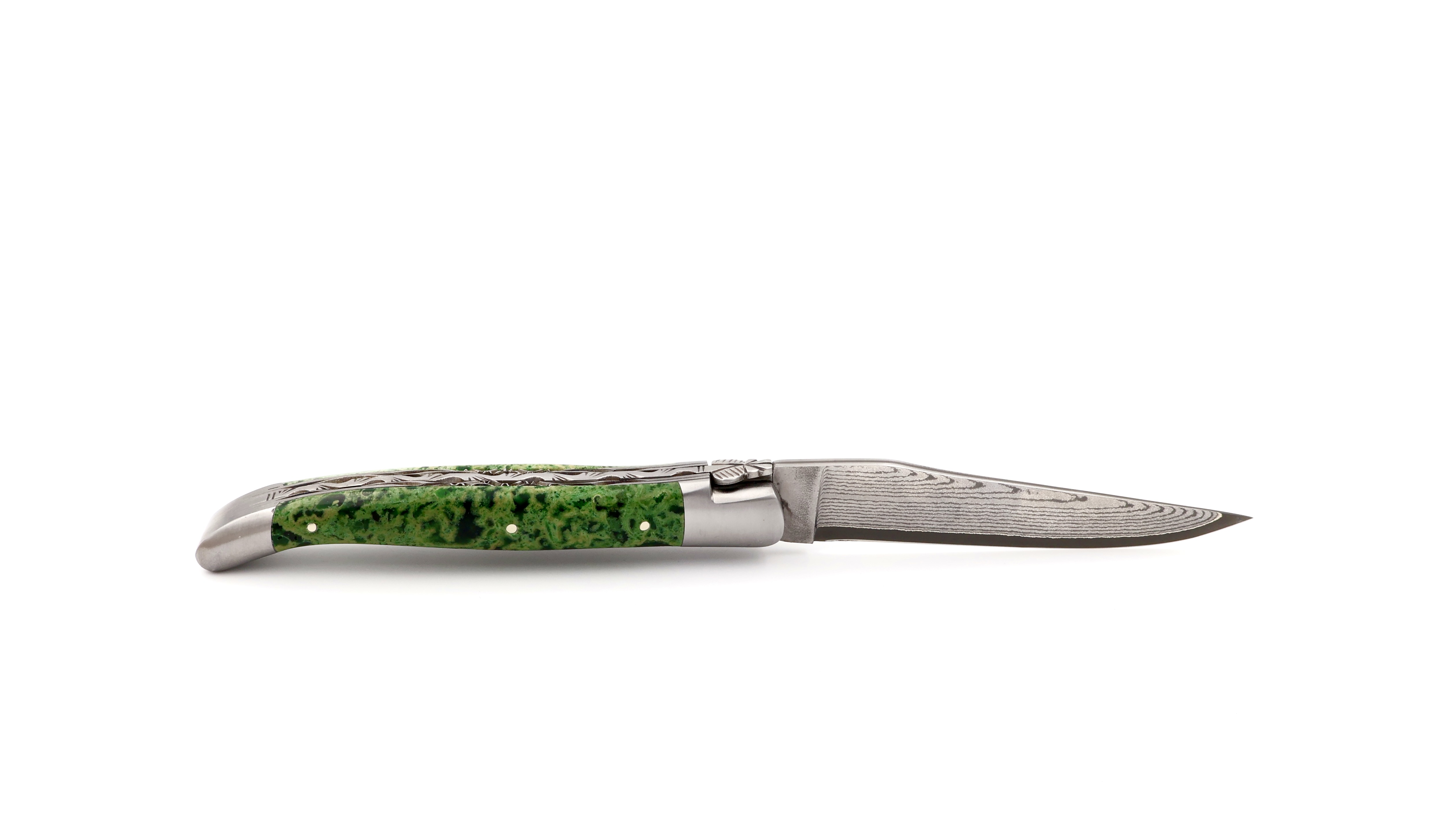 Laguiole en Aubrac jap. Damast grüner Lavastein Doppelplatine 12 cm 