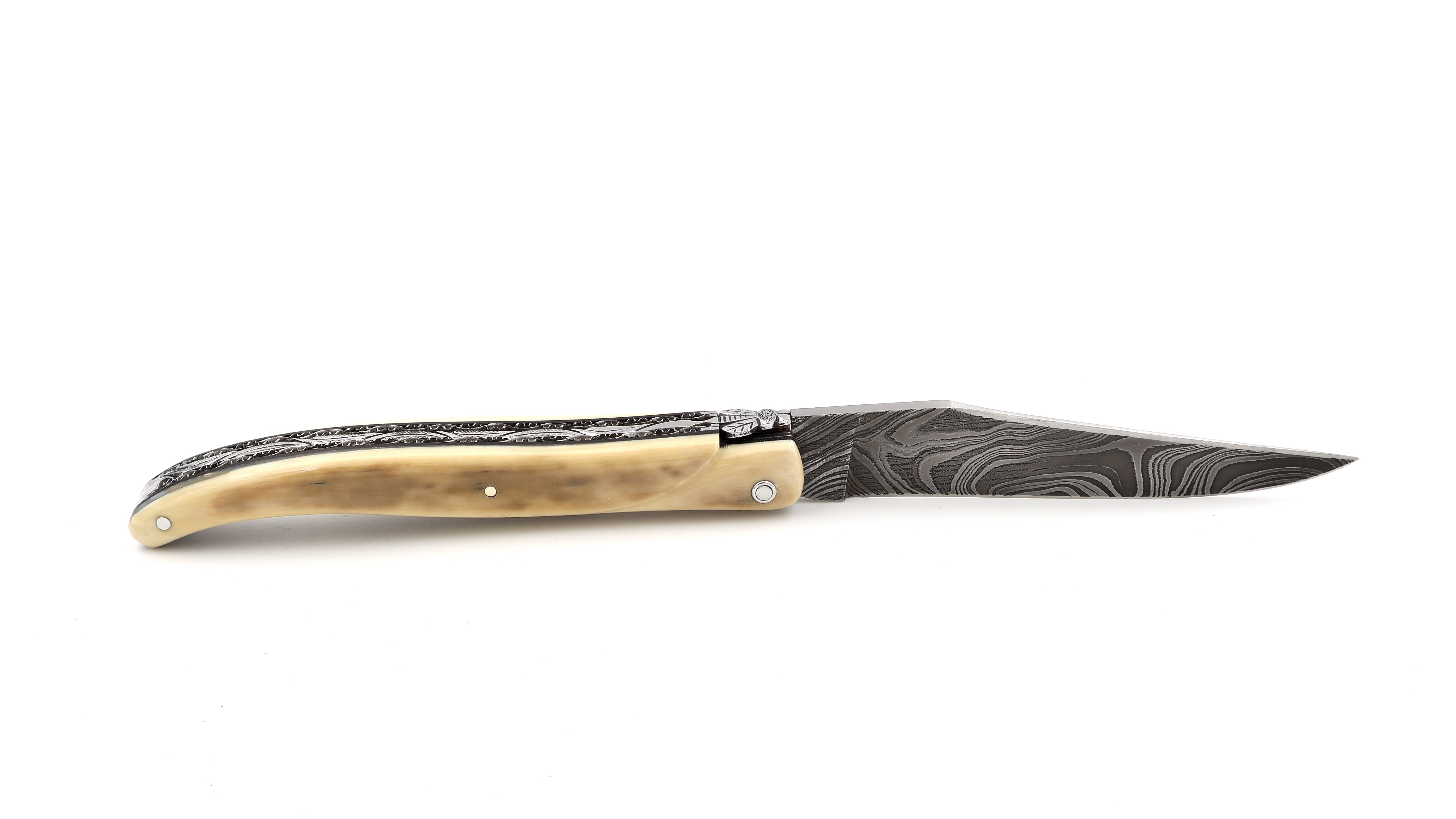 Laguiole en Aubrac Twisted-Damast Mammutelfenbein Kruste massiv Doppelplatinen 12 cm
