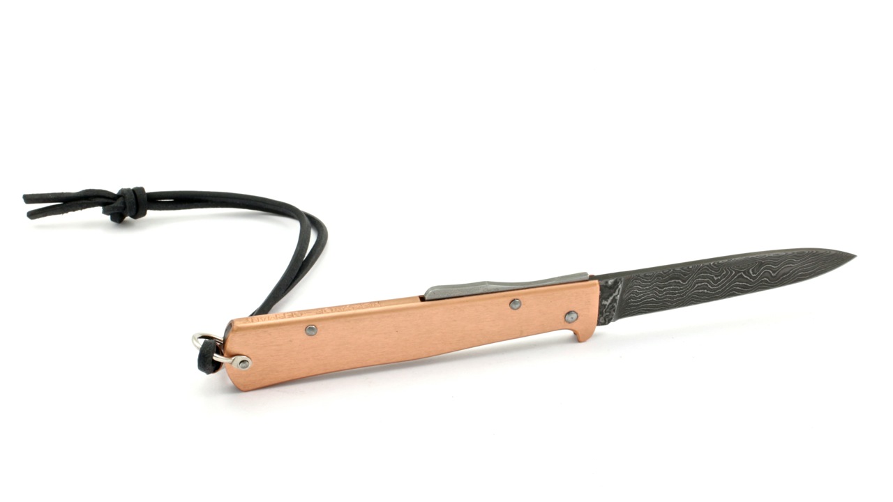 OTTER MERCATOR knife copper scales damascus blade