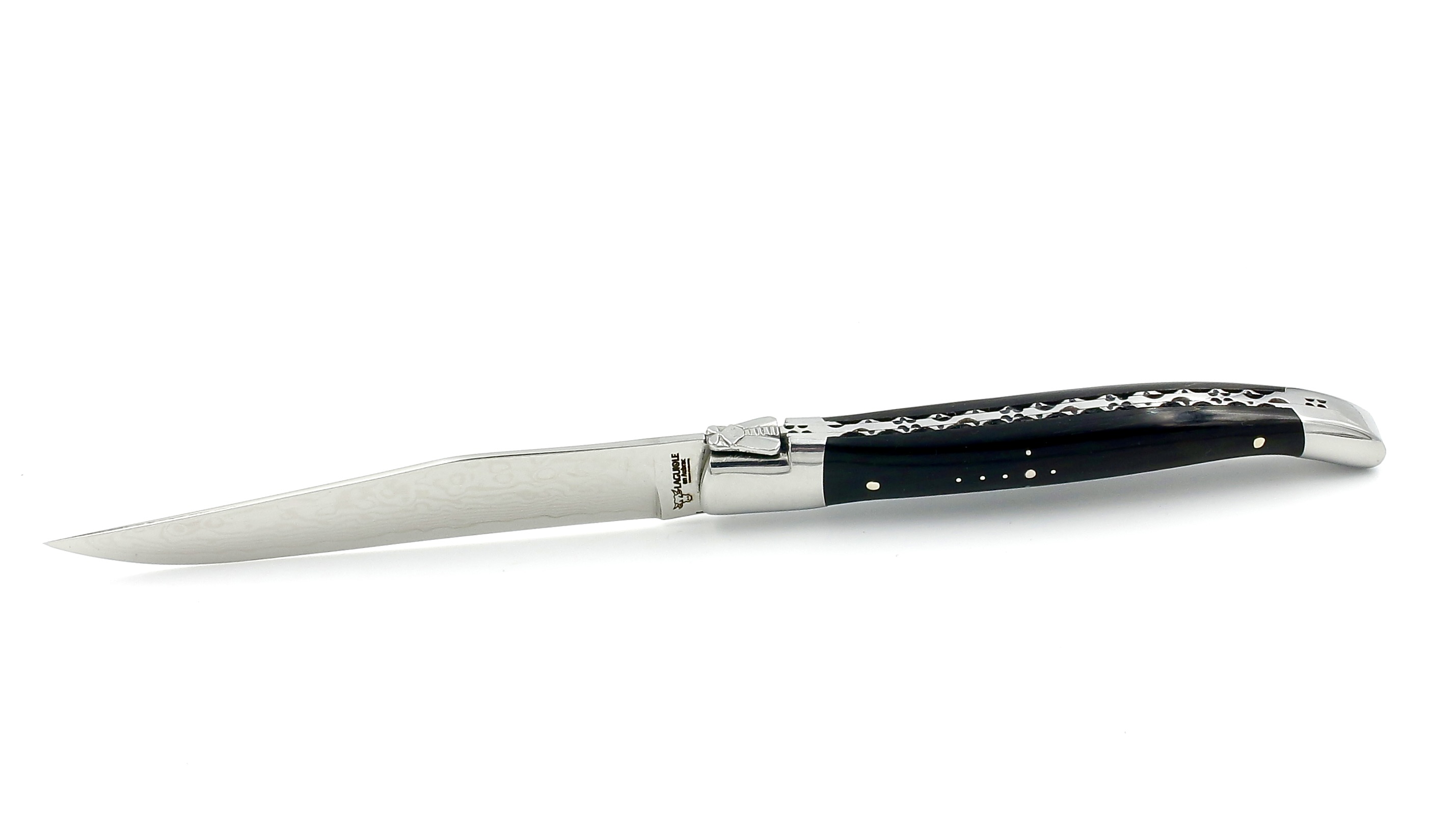 Laguiole en Aubrac Laguiole Steakmesser Büffelhorn mit VG10 Damastklinge poliert Set 2-tlg.
