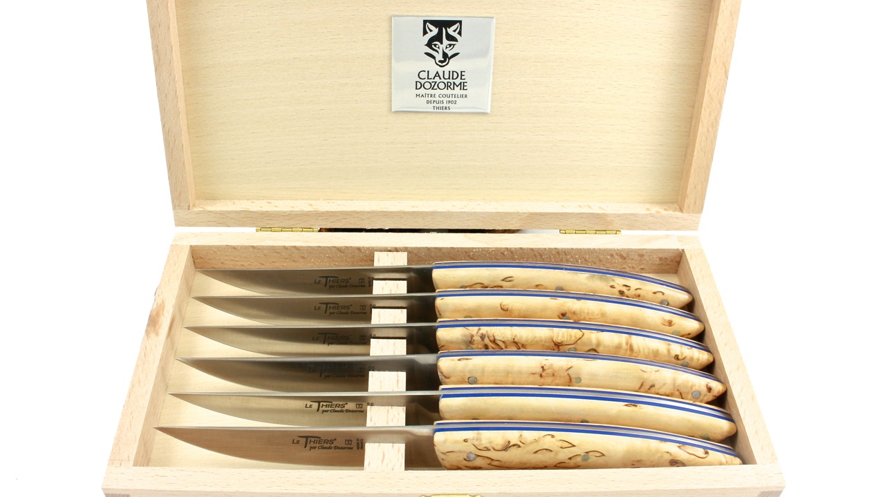 6-er-blau Claude DOZORME Thiers Steakmesser norwegische Maserbirke 4-teilig. oder 6-teilig
