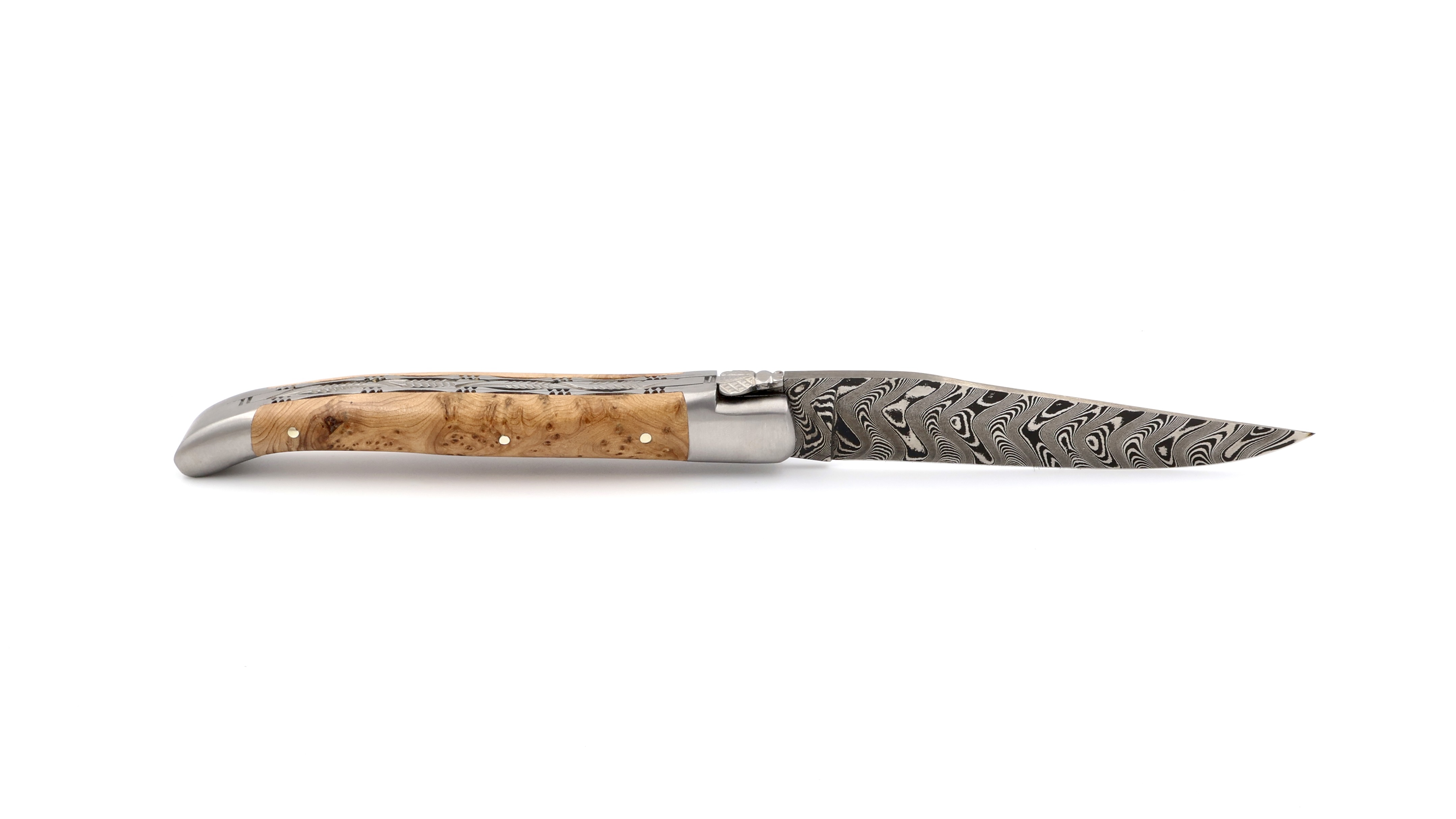 Laguiole en Aubrac damascus juniper with double plates 12 cm mat (2)