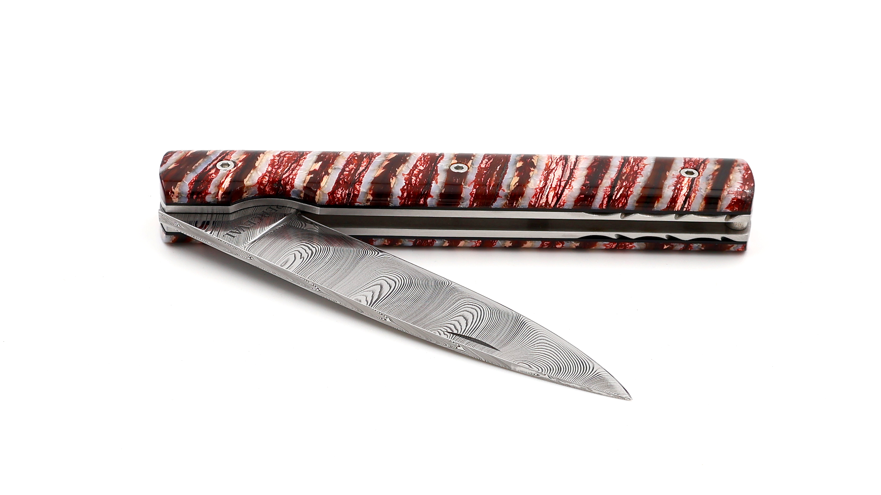PERCEVAL Le Francais red Mammoth tusk with guillochage damascus blade