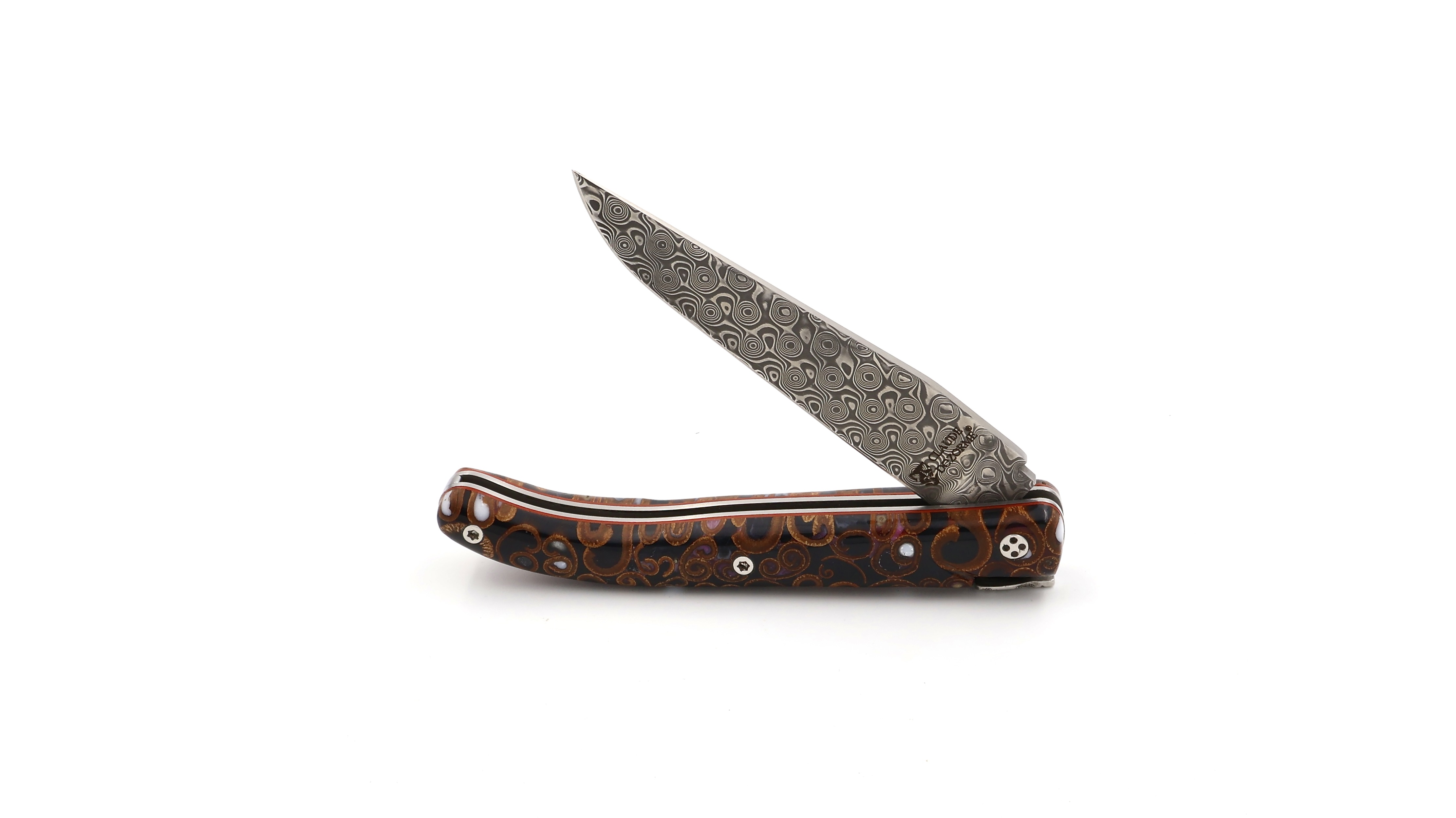 Claude DOZORME Laguiole Canella brown 12 cm damascus