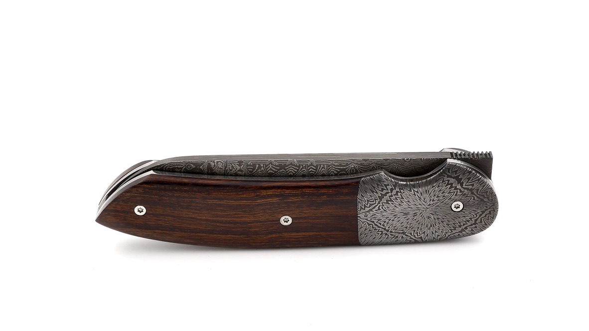 Benjamin Hée Liner-Lock knife ironwood Achim Wirtz damascus 12 cm 