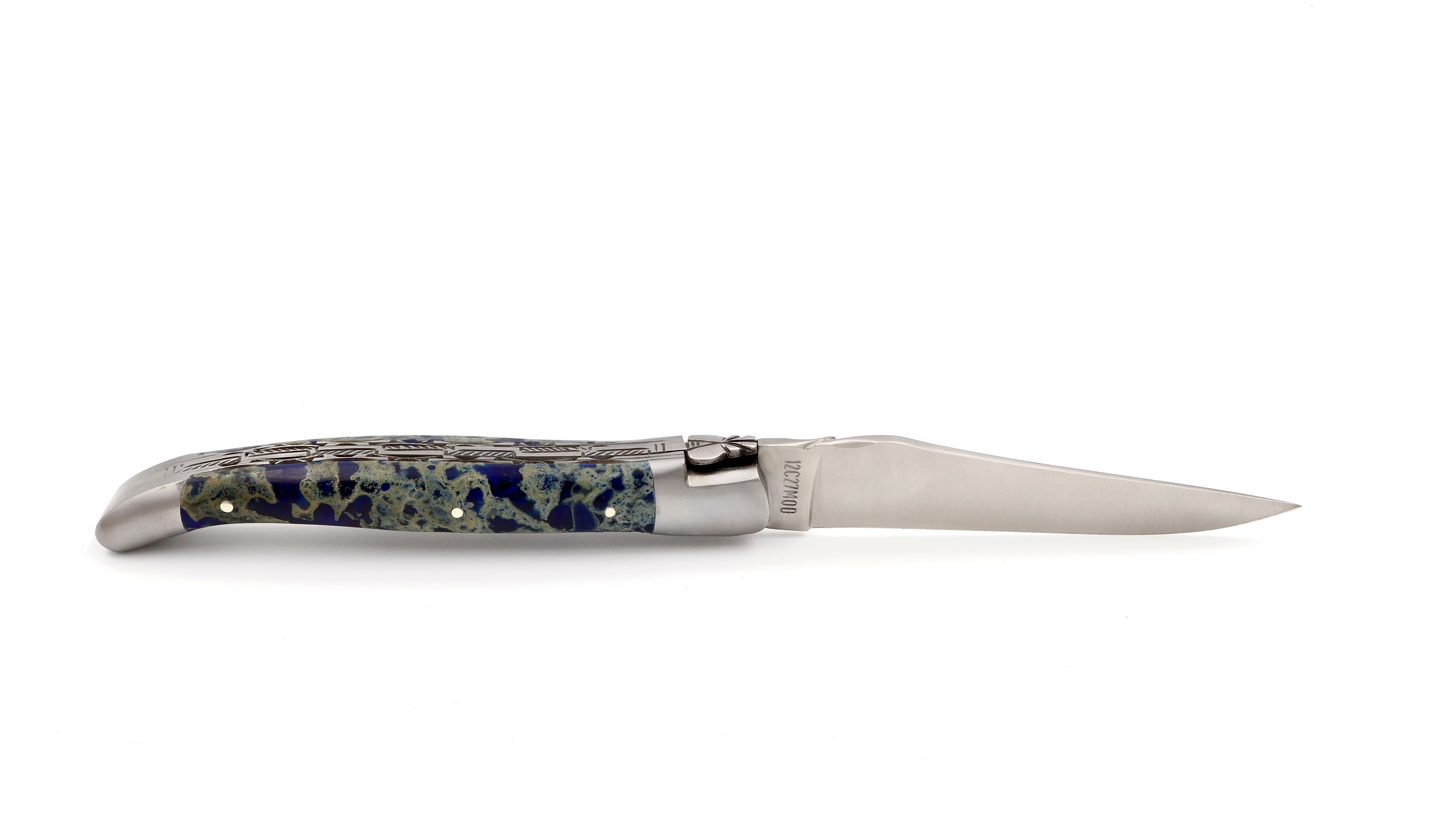 Laguiole en Aubrac blauer Lavastein Doppelplatine 12 cm